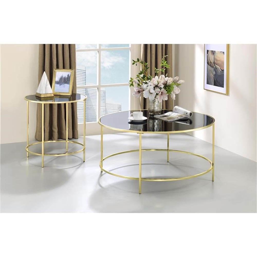 BOWERY HILL Modern Glass Top Round Coffee Table with Brass Base - Perfect for Living Room, Lounge & Office Decor