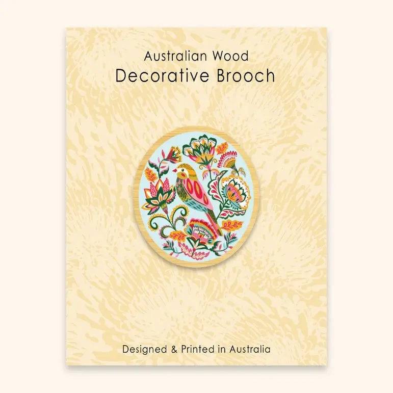 Folk Finch Australian Bird Wooden Brooch Pin - Handmade Wooden Jewelry for Women - Perfect for Casual Wear, Festivals & Nature Lovers