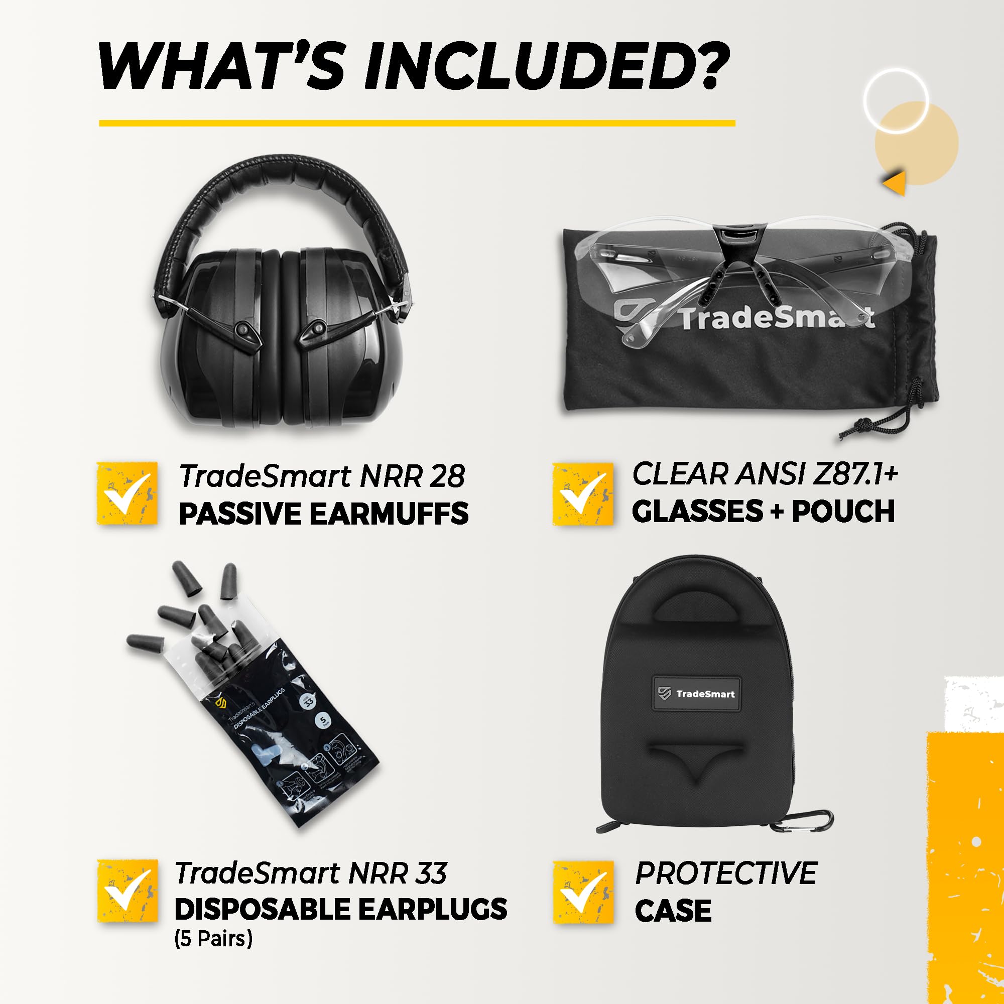 TradeSmart All-in-One Shooting Ear Protection - Comfort+ NRR 28dB Safety Earmuffs, Anti-Fog Shooting Glasses & Reusable Earplugs with Carry Case - Perfect for Hunting, Range Shooting & Outdoor Sports