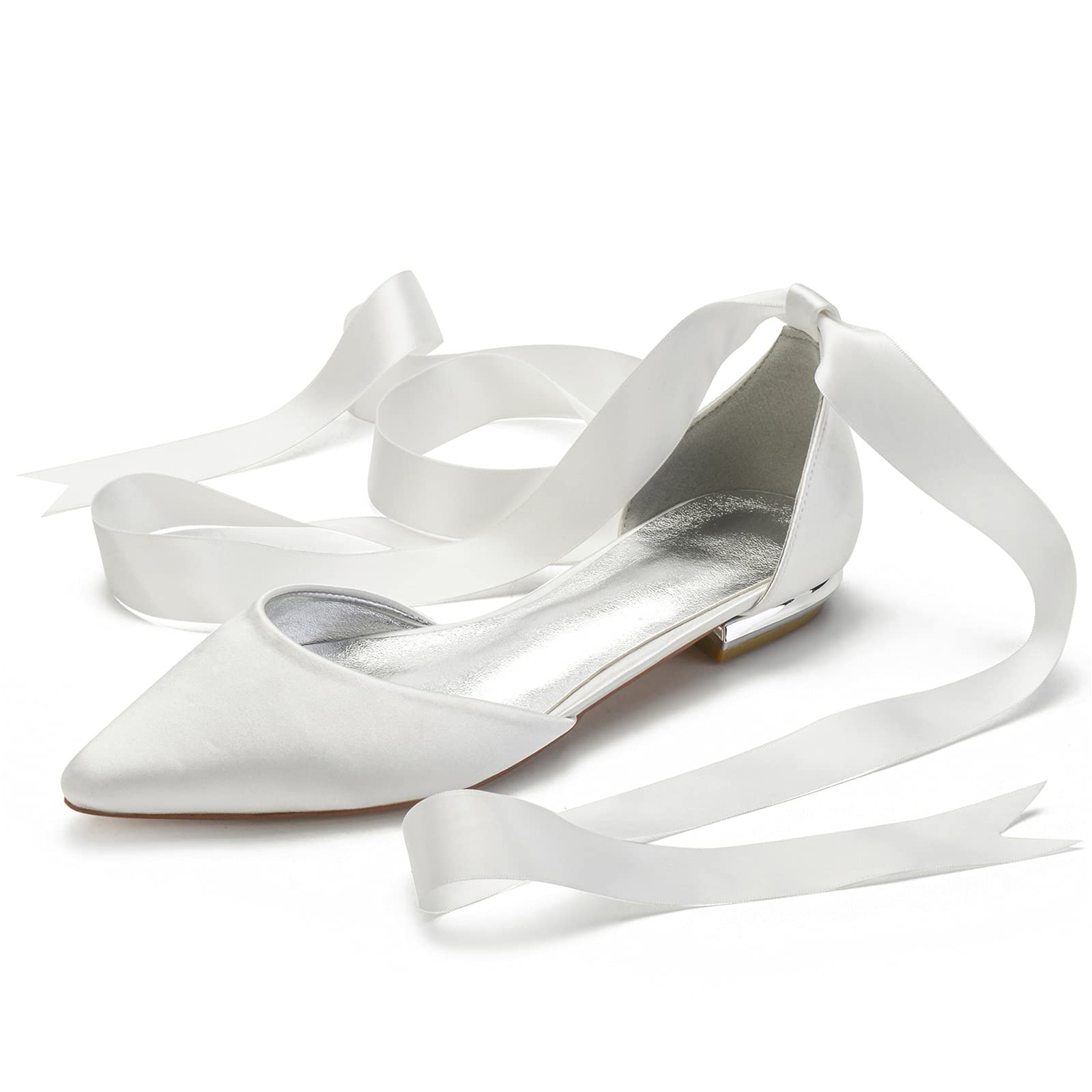 MGEM Women's Ballet Flats - Elegant Satin Ribbon Ankle Strap Wedding Shoes | Comfortable Bridal Shoes for Bride, Prom, Party & Special Occasions | Perfect for Weddings, Dances, Formal Events & Evening Occasions