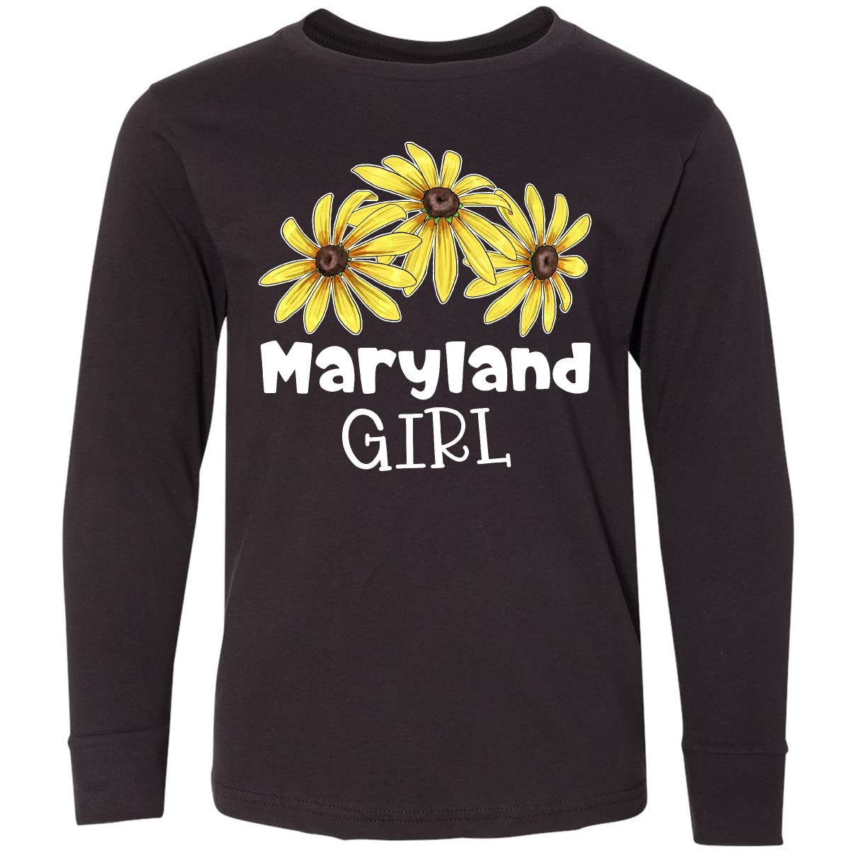 Inktastic Maryland Girl Black Eyed Susans Flowers Youth Long Sleeve T-Shirt - Cute Floral Graphic Tee for Girls, Comfortable Cotton Top for School, Playdates & Outdoor Activities