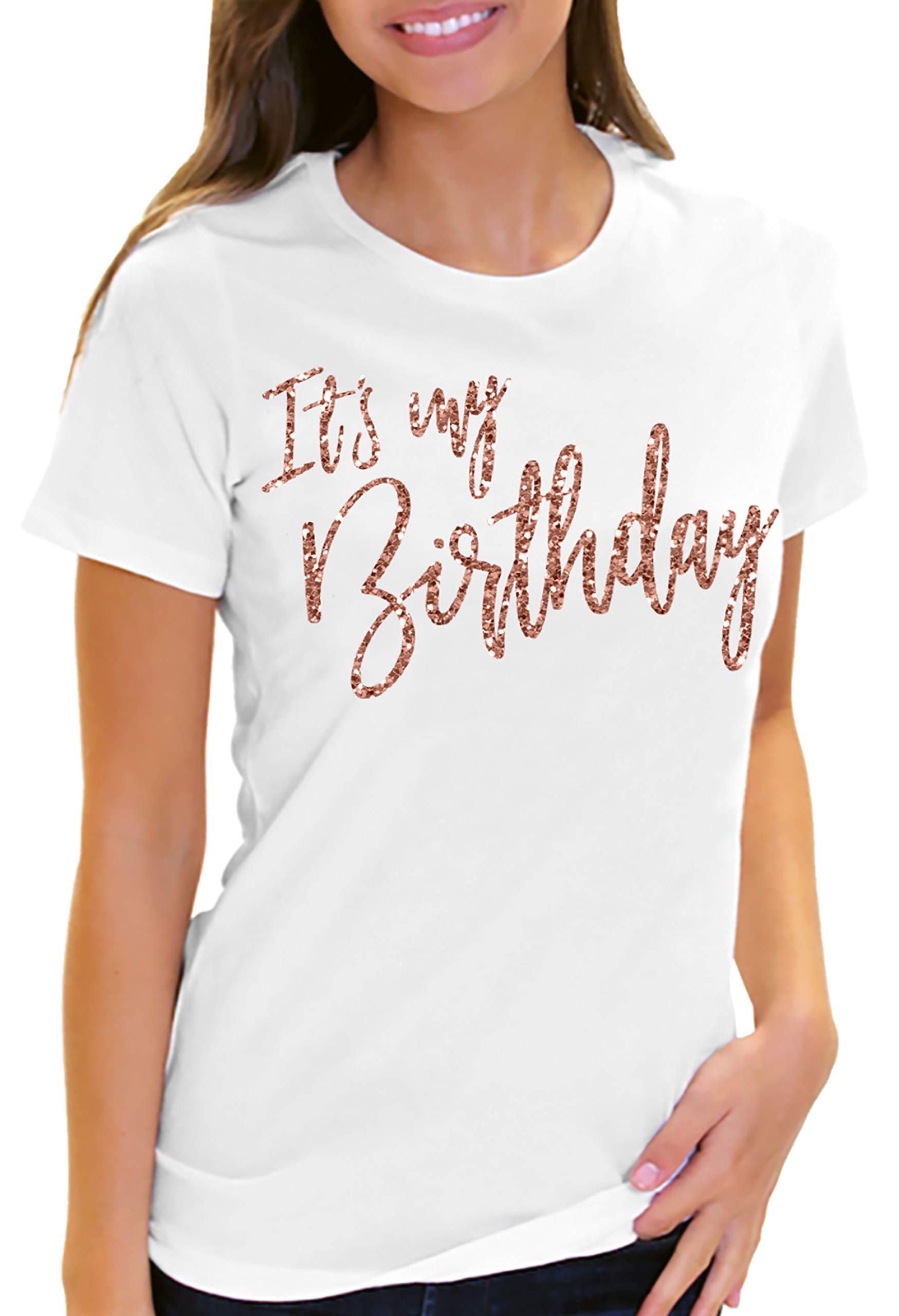 Women's Birthday Squad T-Shirt - Glam Rose Gold Party Tee - Small Black Crewneck Top for Bachelorette, Girls Night Out & Birthday Celebrations
