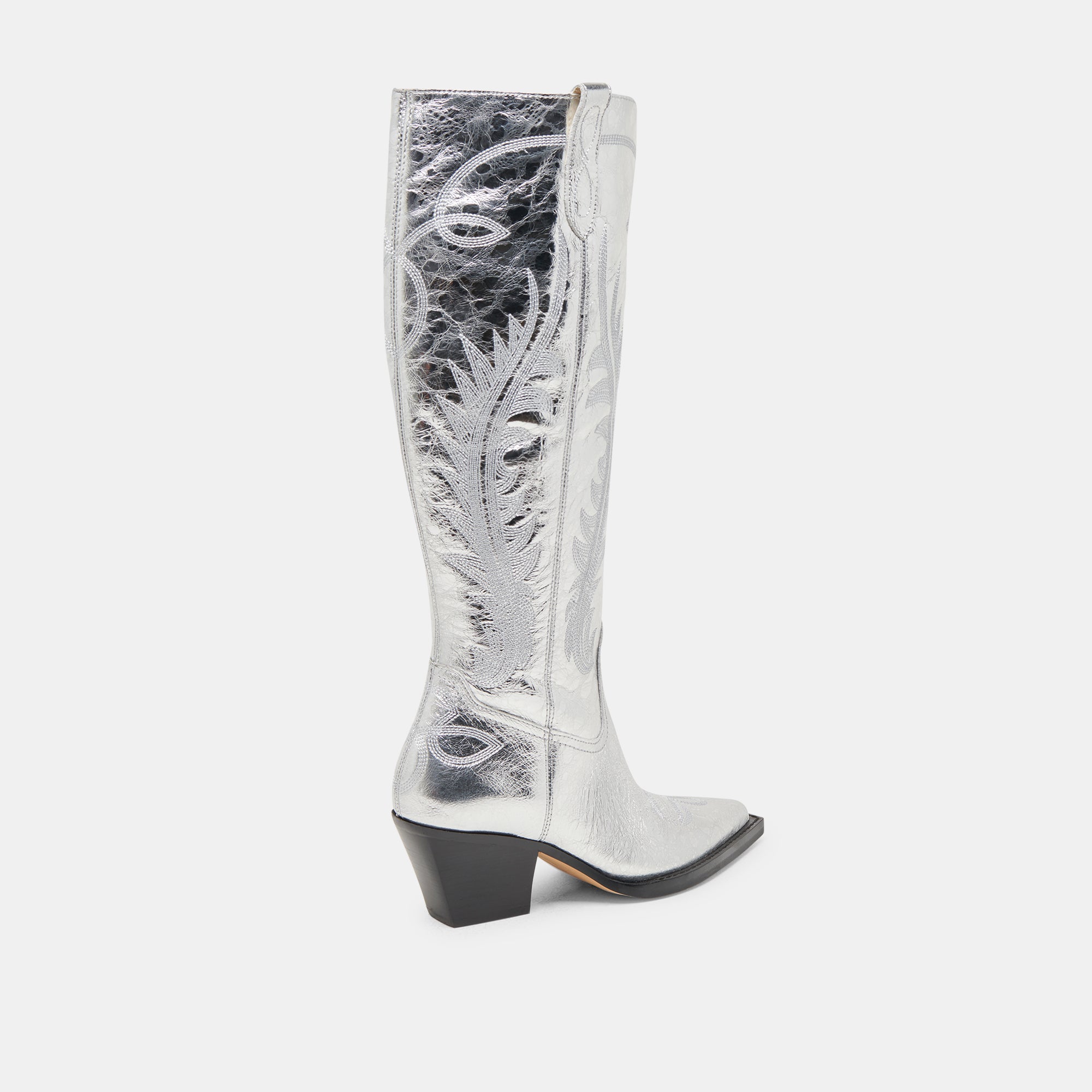 RYATT Wide Calf Boots for Women - Silver Distressed Leather Ankle Boots - Comfortable & Stylish for Fall, Winter & Casual Outfits