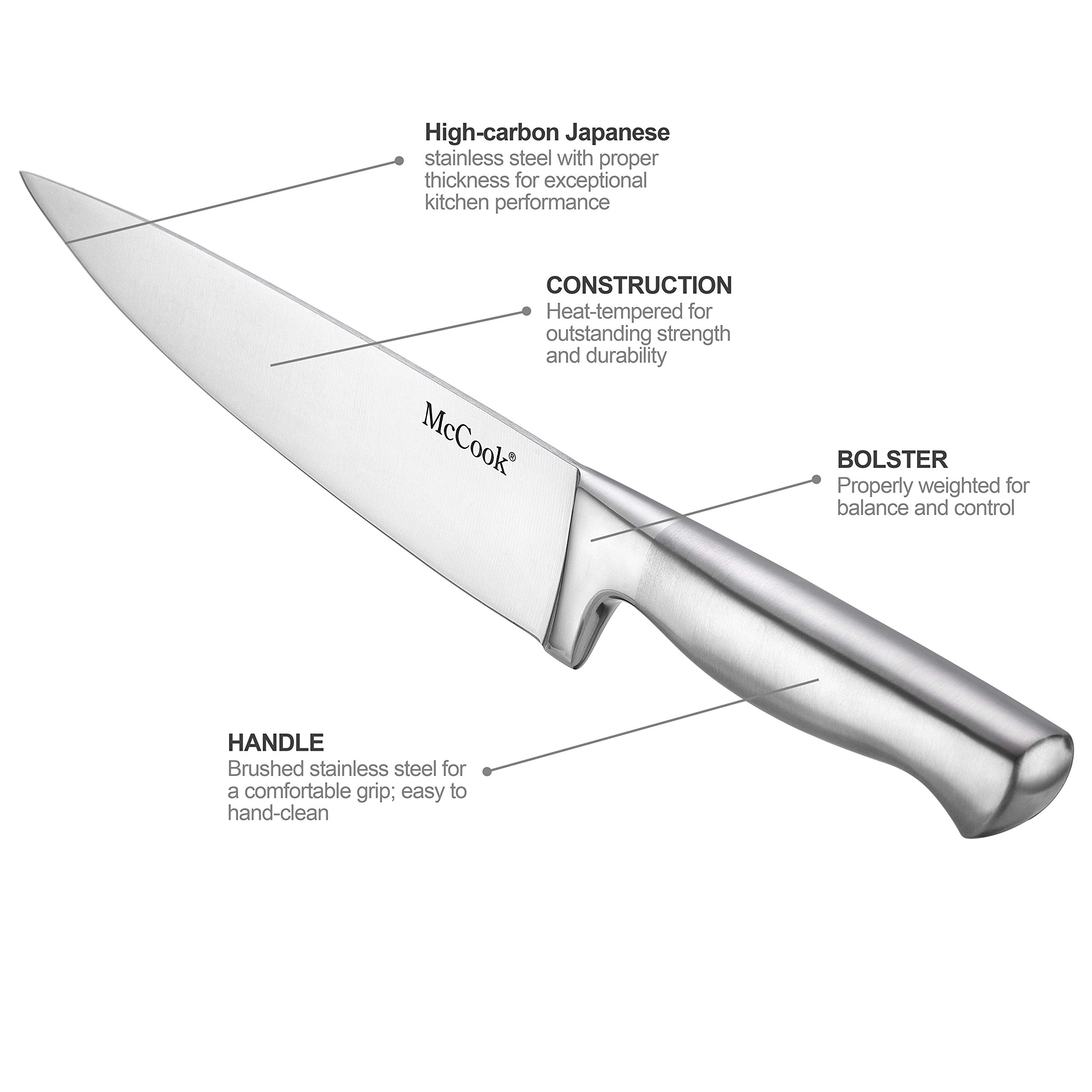 McCook® German Stainless Steel Knife Set with Built-in Sharpener - 15-Piece Kitchen Knife Block Set for Professional Chefs & Home Cooking - Perfect for Meat Cutting, Vegetable Chopping & Food Prep