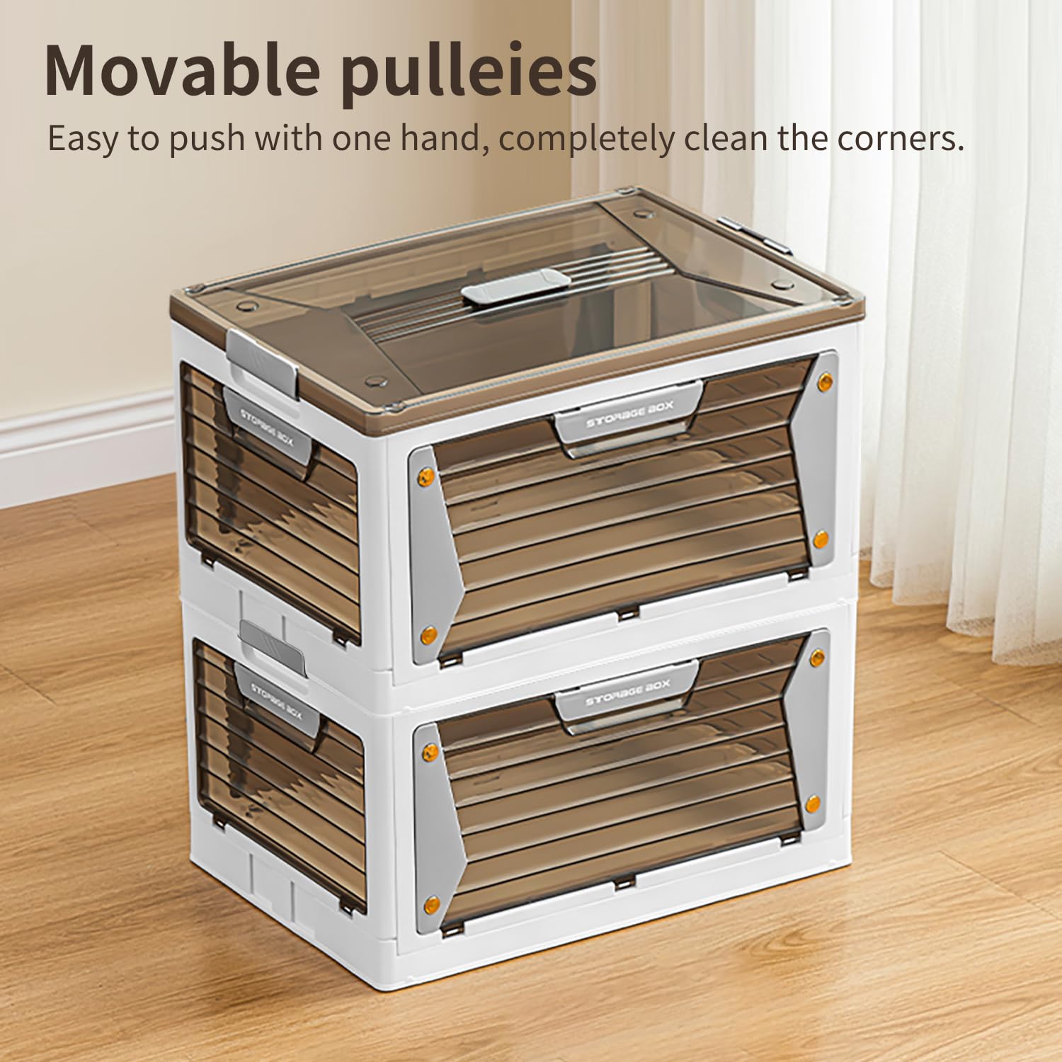Stackable Plastic Storage Bins with Wheels & Lids - 2 Pack Collapsible Storage Containers with Handles for Bedroom, Living Room, Kitchen & Closet Organization | Perfect for Home Storage, Moving & Office Organization