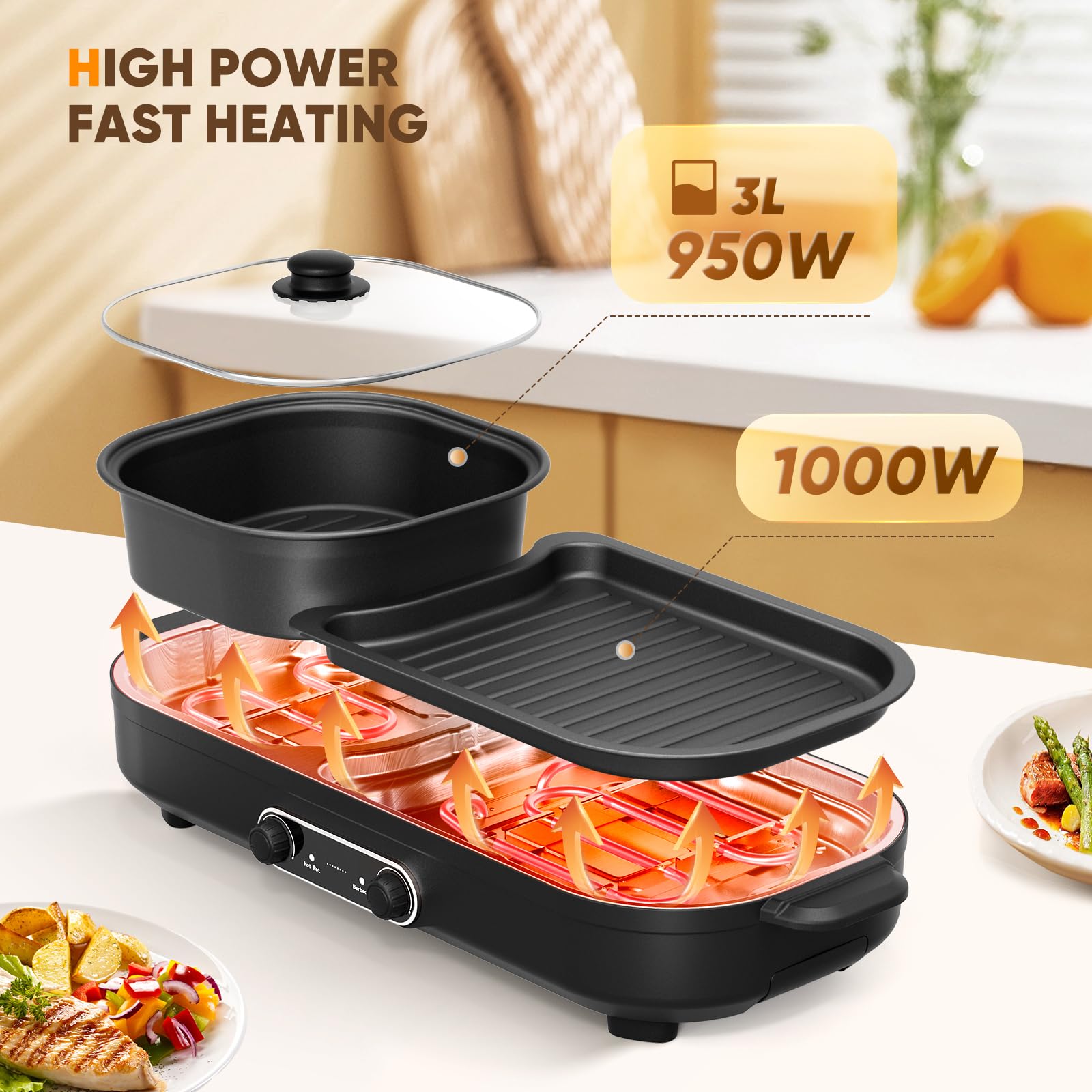 2-in-1 Electric Hot Pot & Grill with Dual Temperature Control - Non-Stick Smokeless Indoor Shabu Hot Pot & Korean BBQ - Perfect for Family Gatherings, Dorm Cooking & Asian Cuisine Nights