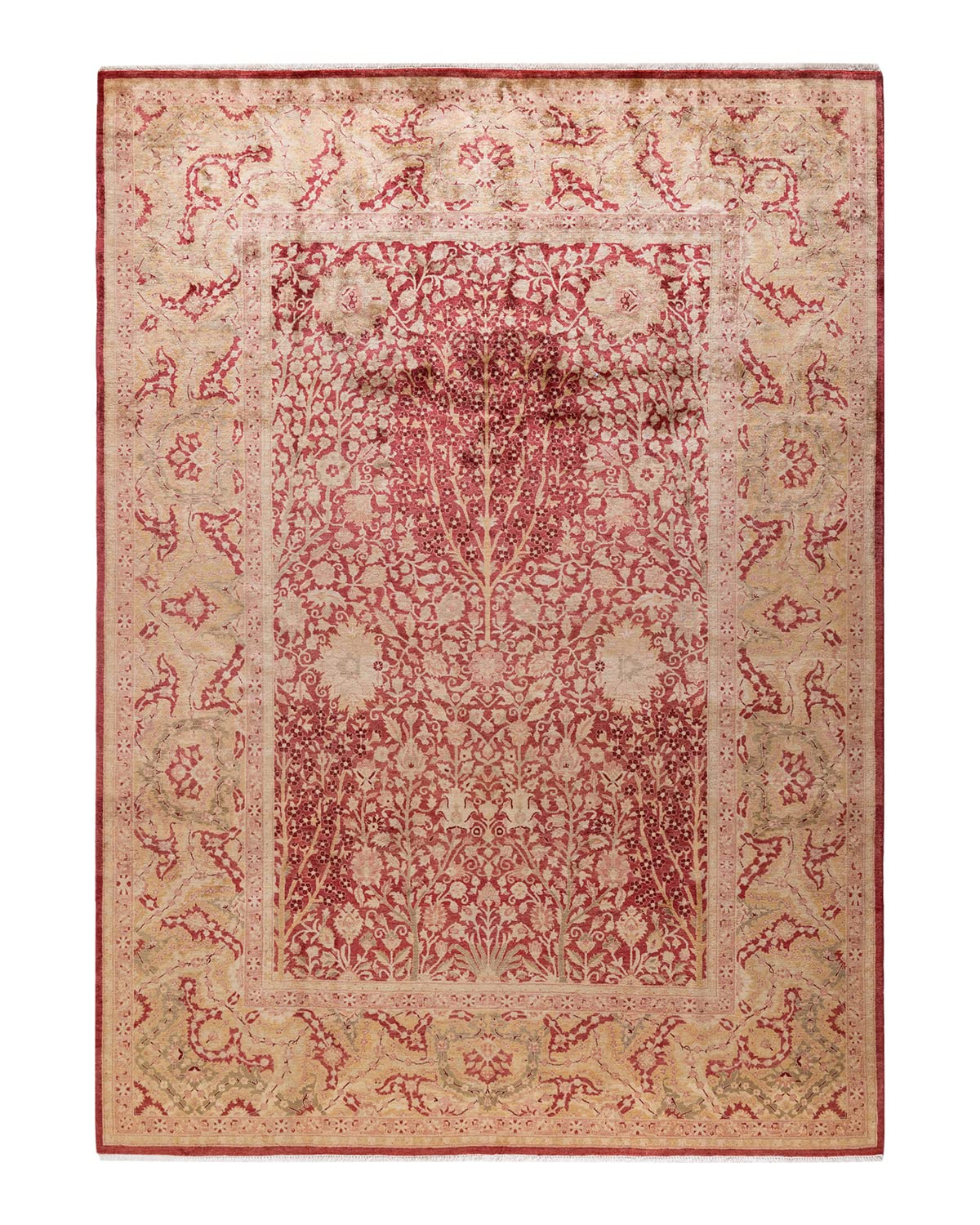 Handmade Wool Oriental Mogul Orange 6x9 Area Rug - Traditional Hand-Knotted One-of-a-Kind Solo Rugs for Living Room, Bedroom & Home Decor