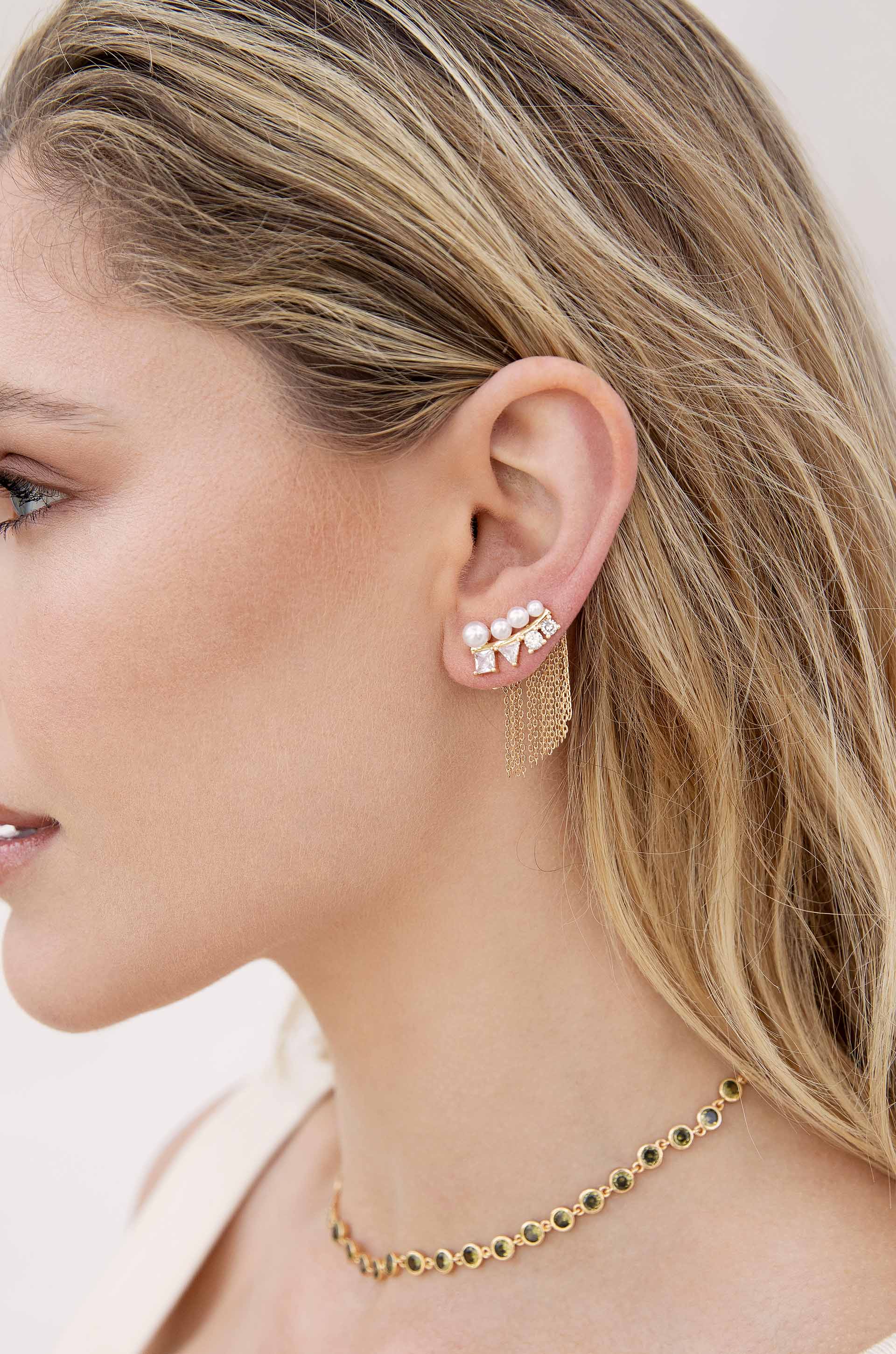 Elegant Crystal & Pearl 3-in-1 Ear Crawler Earrings for Women - Perfect for Parties, Weddings & Special Occasions