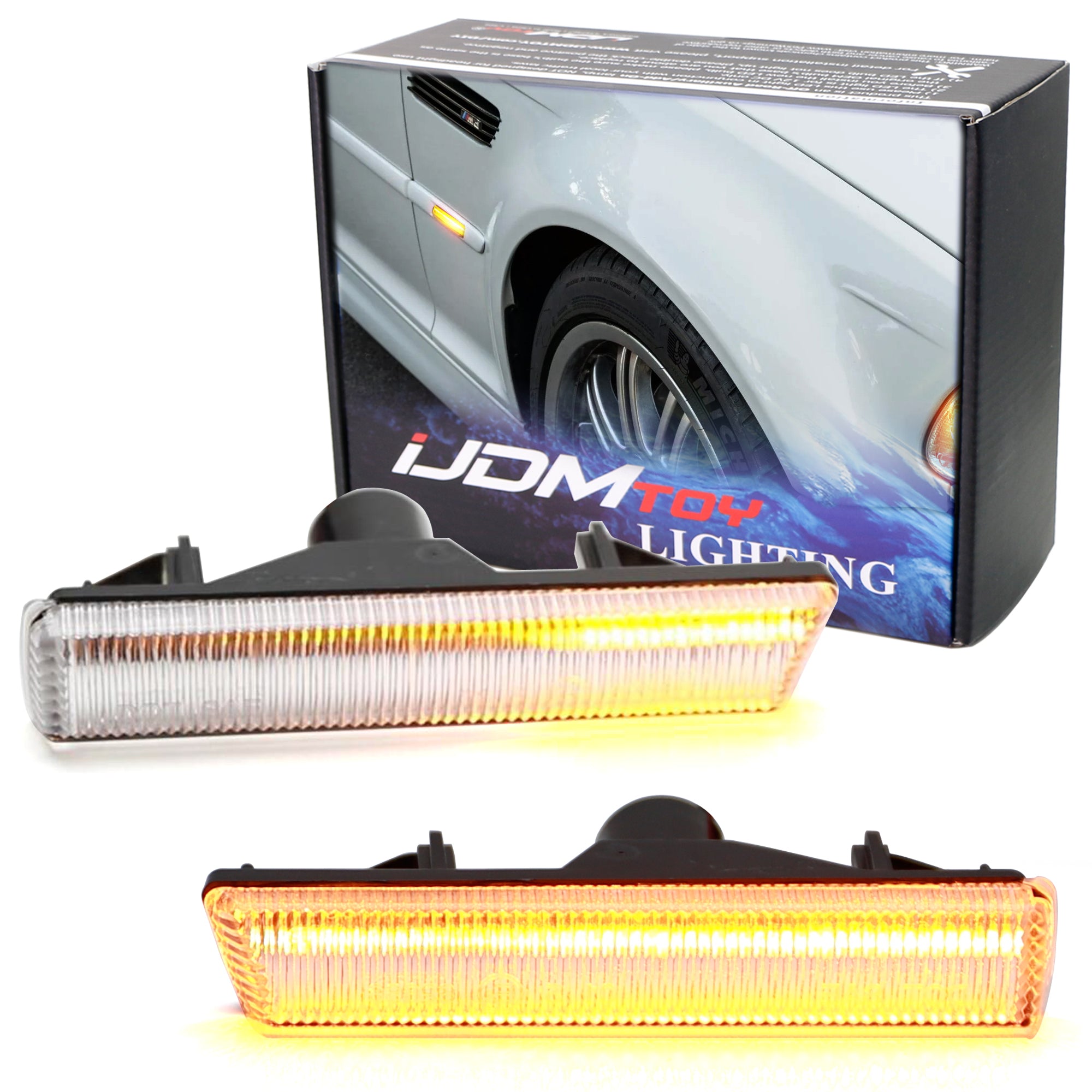 Sequential Blink LED Clear Lens Fender Side Marker Lights for BMW E46 M3 & E38 7 Series - Upgrade Your Car's Style & Visibility for Night Driving & Car Shows