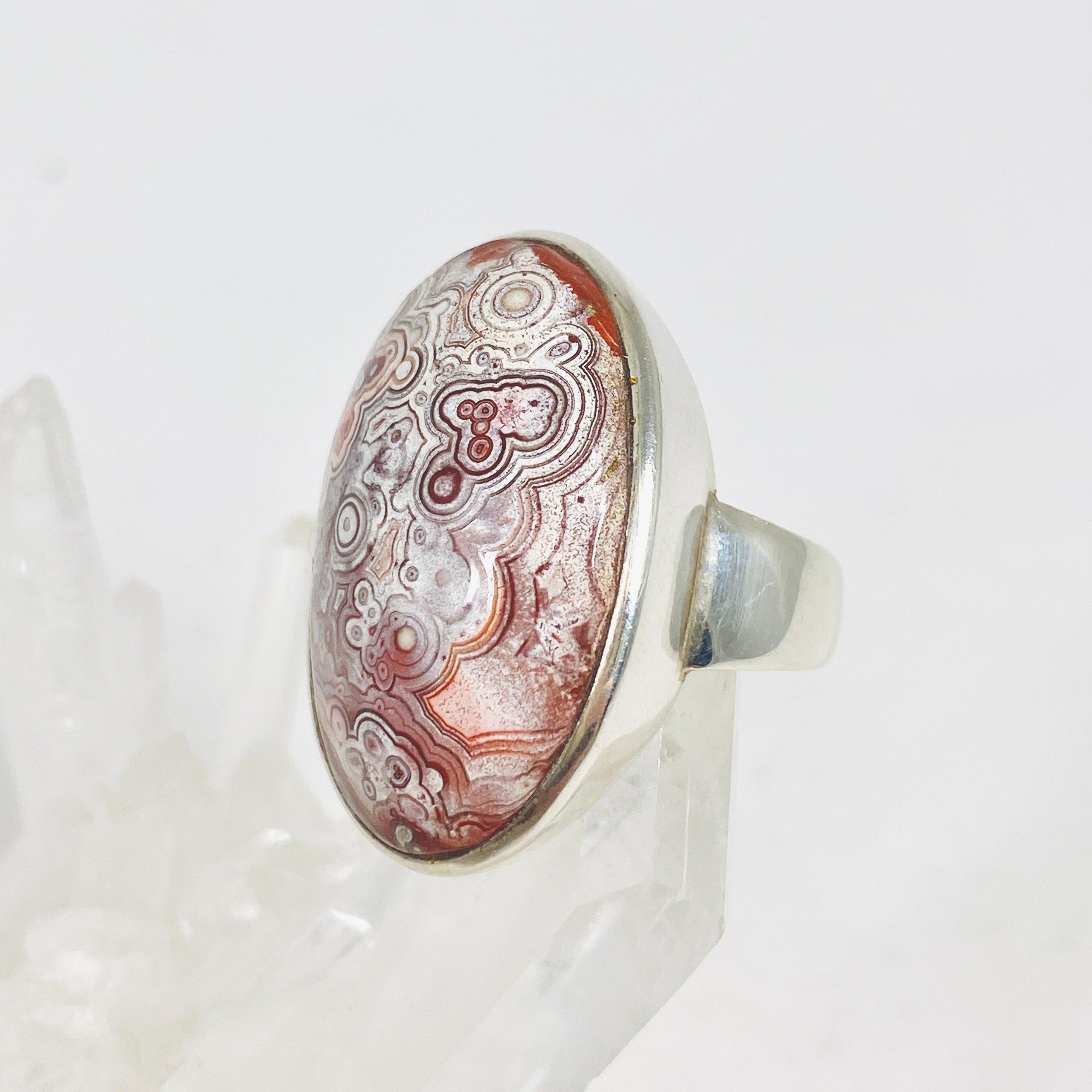 Crazy Lace Agate Oval Ring - Size 8.5 Sterling Silver Jewelry PRGJ289 | Elegant Gift for Women, Birthday & Anniversary Present