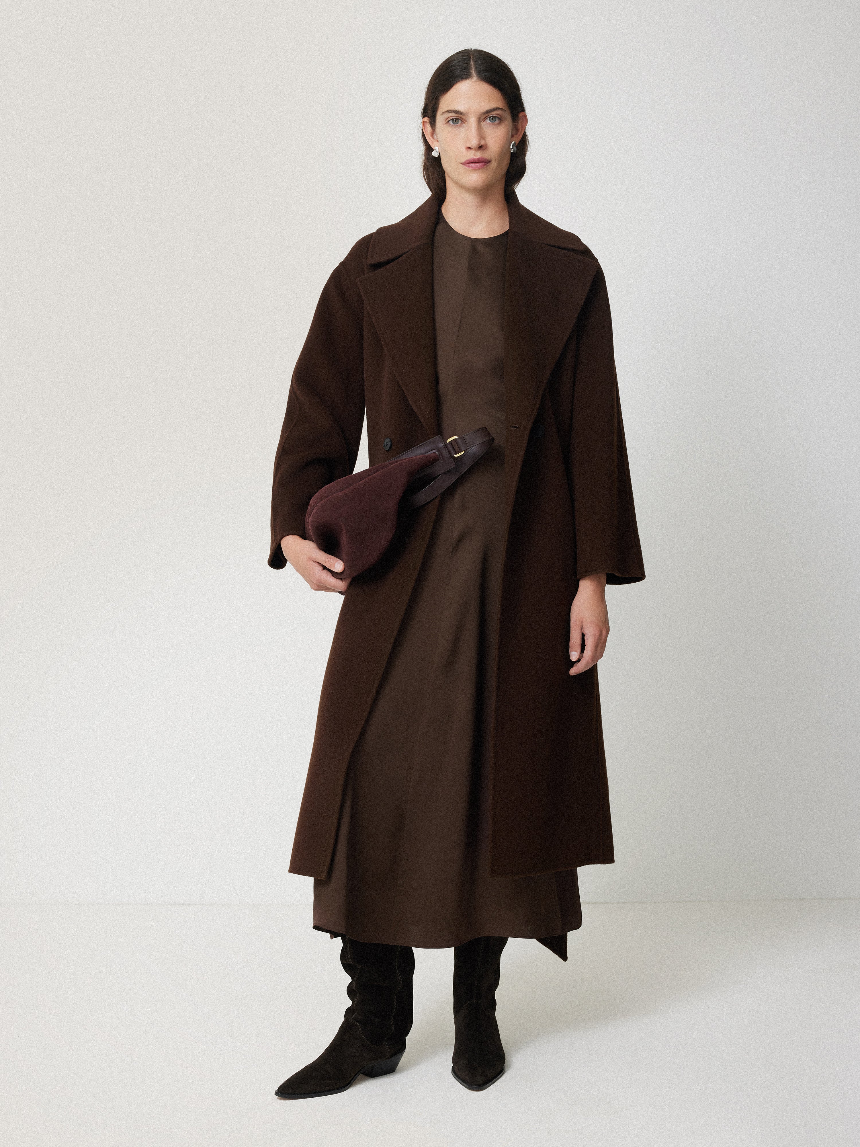 Elegant Satin Crepe Midi Dress in Brown - Perfect for Office Wear, Cocktail Parties & Special Occasions