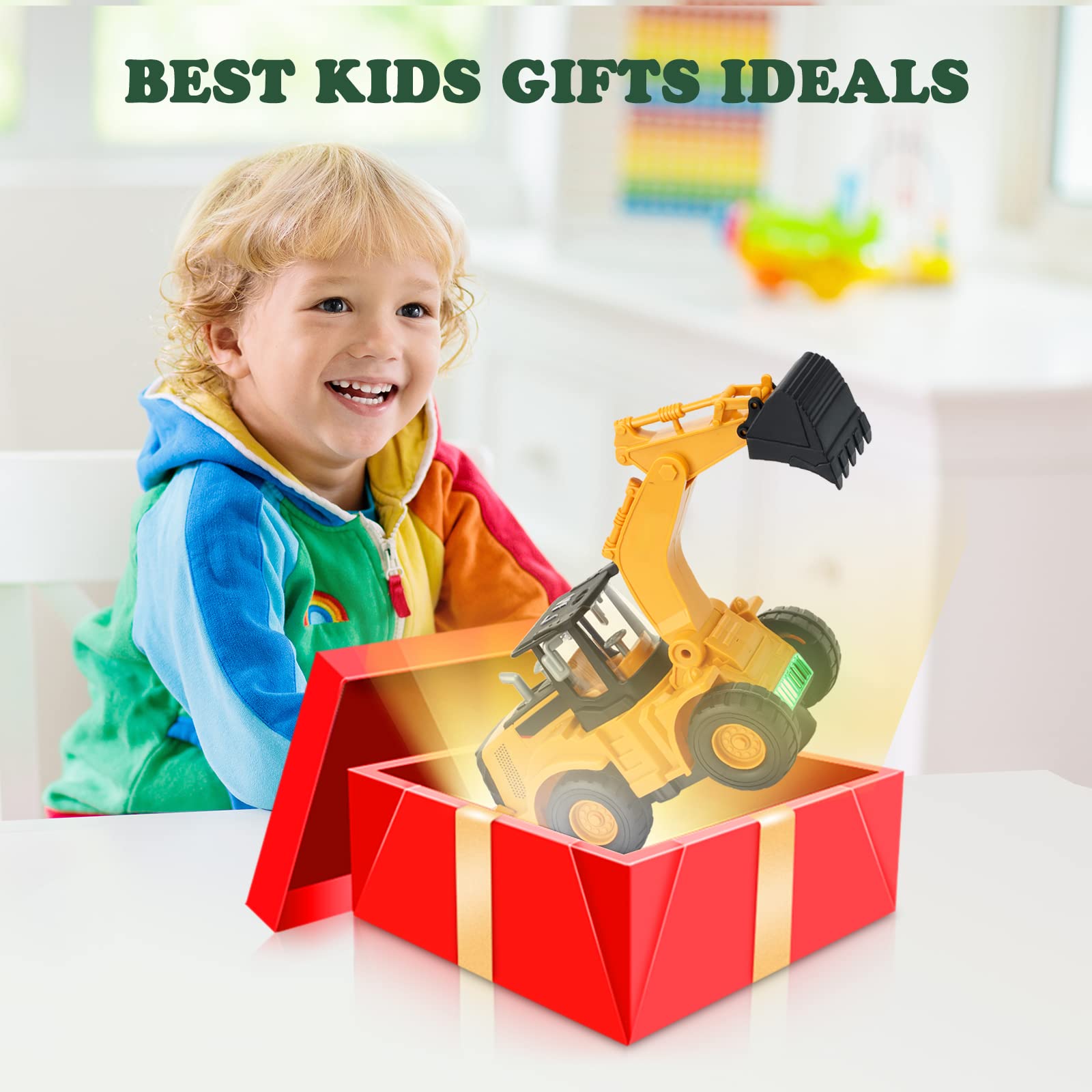 Kizeefun Electric Excavator Truck Toy for Kids Ages 2-5 - Construction Digger Truck with Lights & Music, Universal Wheels - Perfect Birthday & Christmas Gift for Toddler Boys | Outdoor Sandbox & Indoor Pretend Play