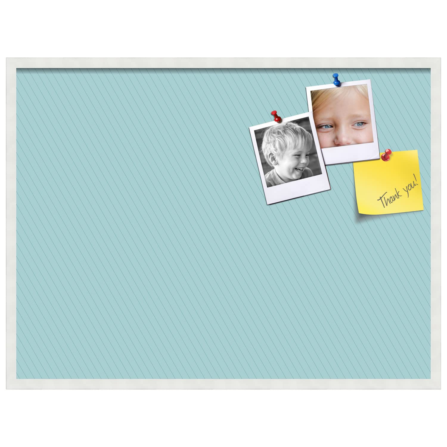 PinPix 40x30 Inch Cork Bulletin Board with Lux Stripes Aqua Design & Satin White Frame - Decorative Wall Memo Board for Home Office School Classroom Organization - Perfect for Notes, Photos, Reminders & DIY Projects