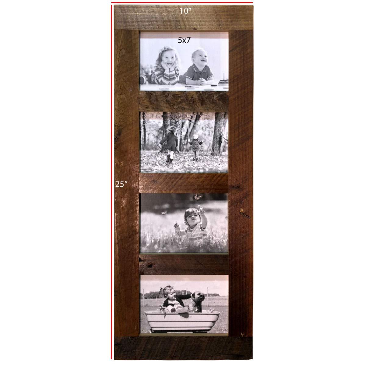 Rustic Reclaimed Barnwood Collage Picture Frame - Multi Opening Wall Display for 5x7 Photos (4 Openings) - Floating Wood Photo Frame for Living Room, Bedroom & Office Decor