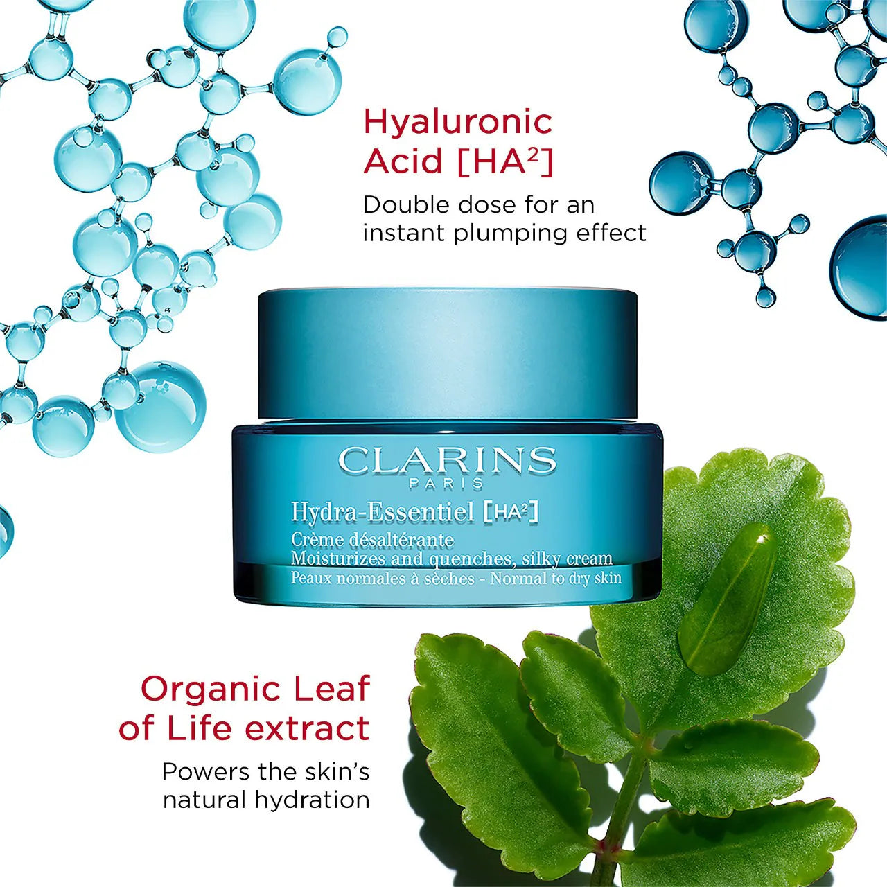 Clarins Hydra Essentiel Silky Moisturizer with Double Dose Hyaluronic Acid - 50ml - New in Box - Deep Hydration for Dry & Sensitive Skin - Day & Night Cream for Radiant Complexion