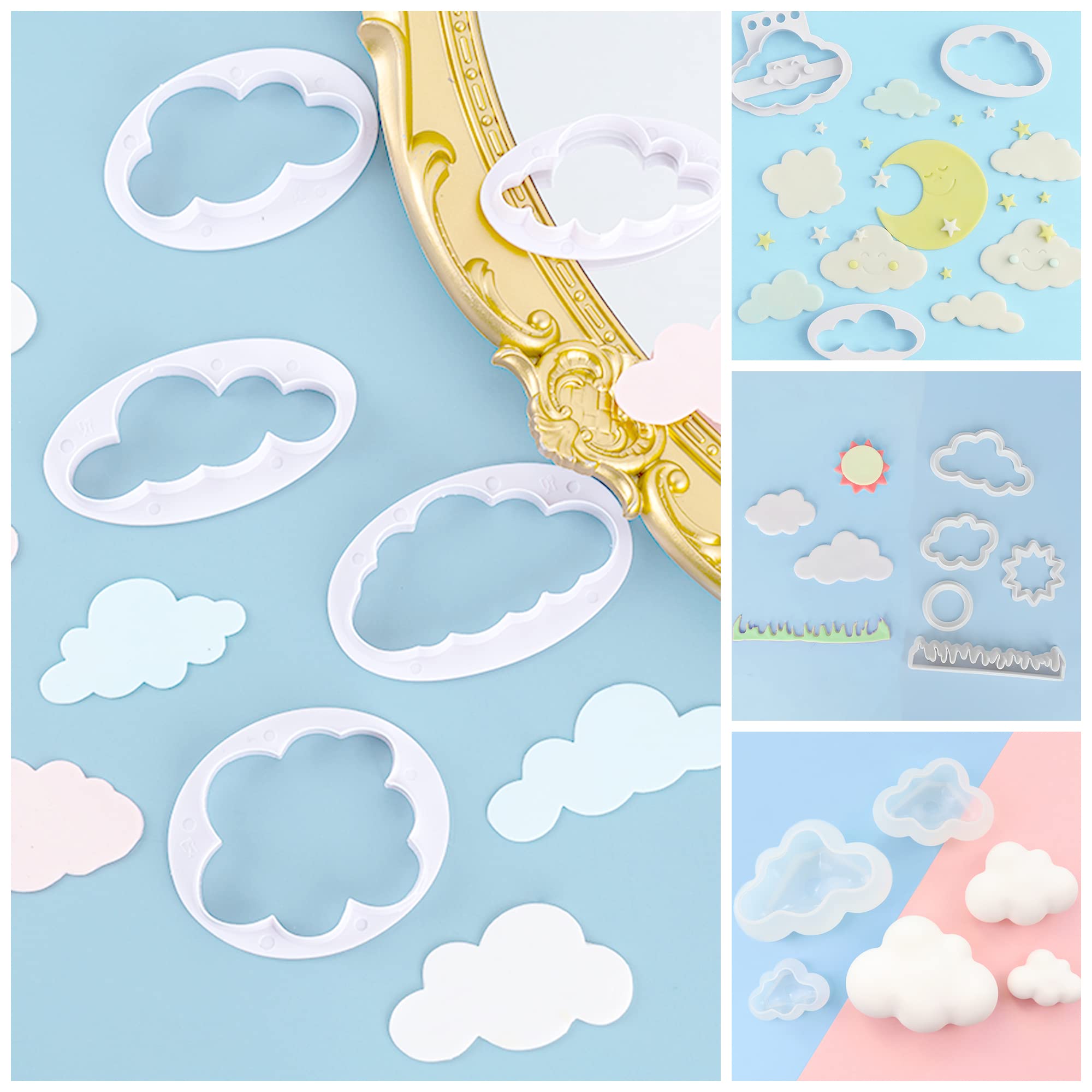 14-Piece 3D Silicone Cloud Cookie Cutters & Fondant Molds Set - Baking Decorations for Cookies, Cupcakes, Cakes - Perfect for Parties, Holidays & DIY Desserts
