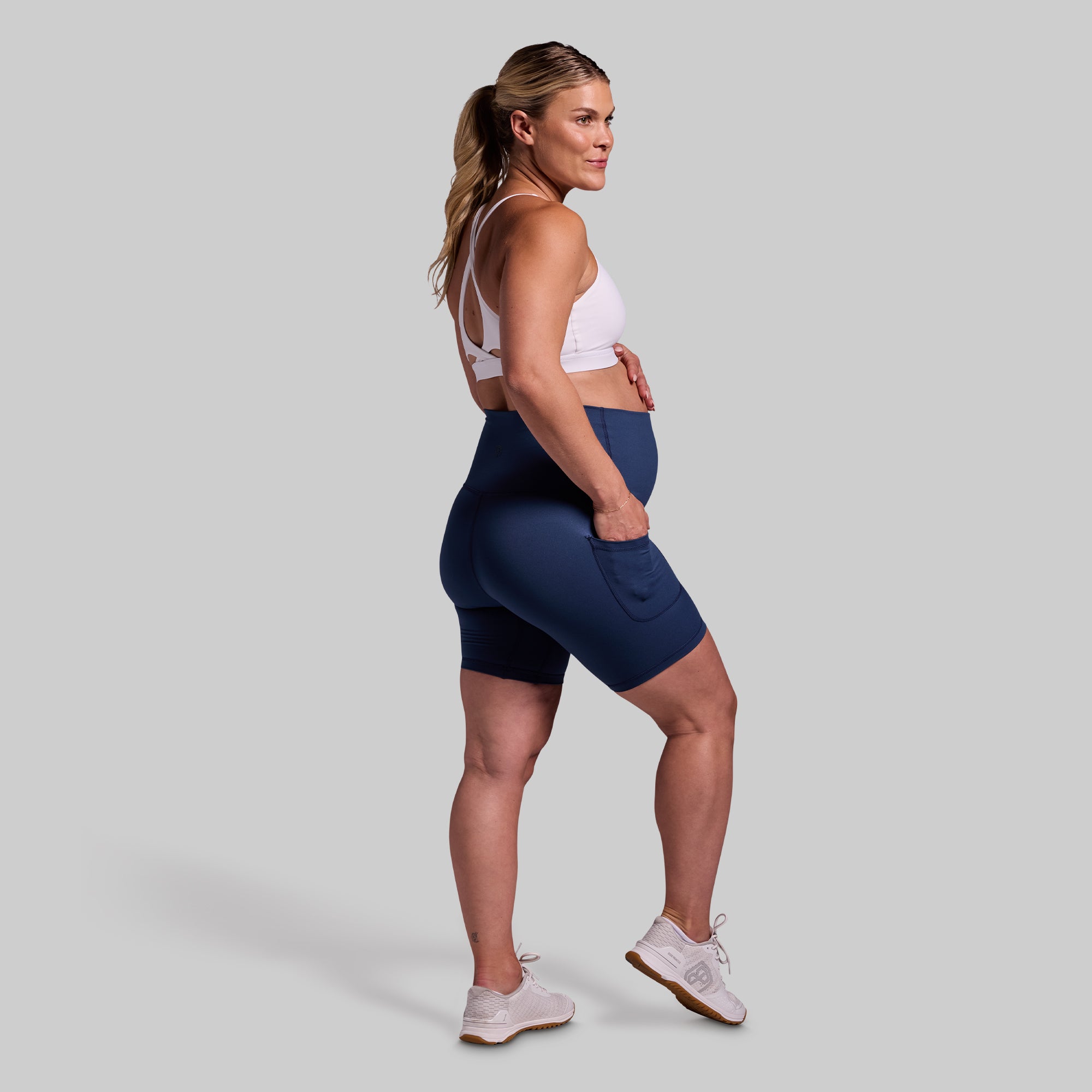 **Maternity Biker Shorts for Women - True Blue High Waist Pregnancy Workout Shorts - Perfect for Yoga, Running & Everyday Comfort**