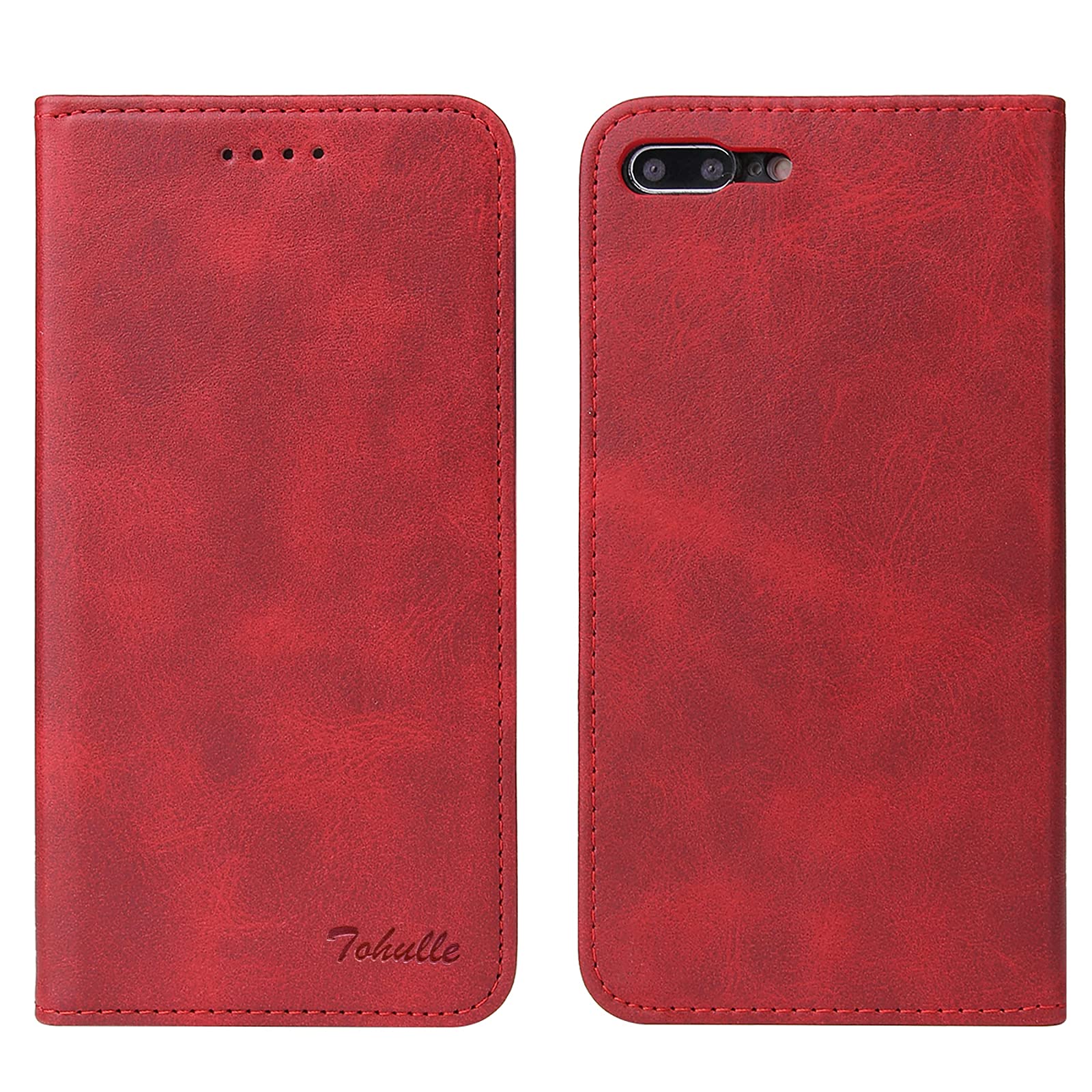 Premium PU Leather Wallet Case with Card Holder & Kickstand for iPhone 6 Plus/6S Plus - Magnetic Closure Flip Folio Phone Cover (Red) | Perfect for Business Travel, Daily Commute & Hands-Free Viewing