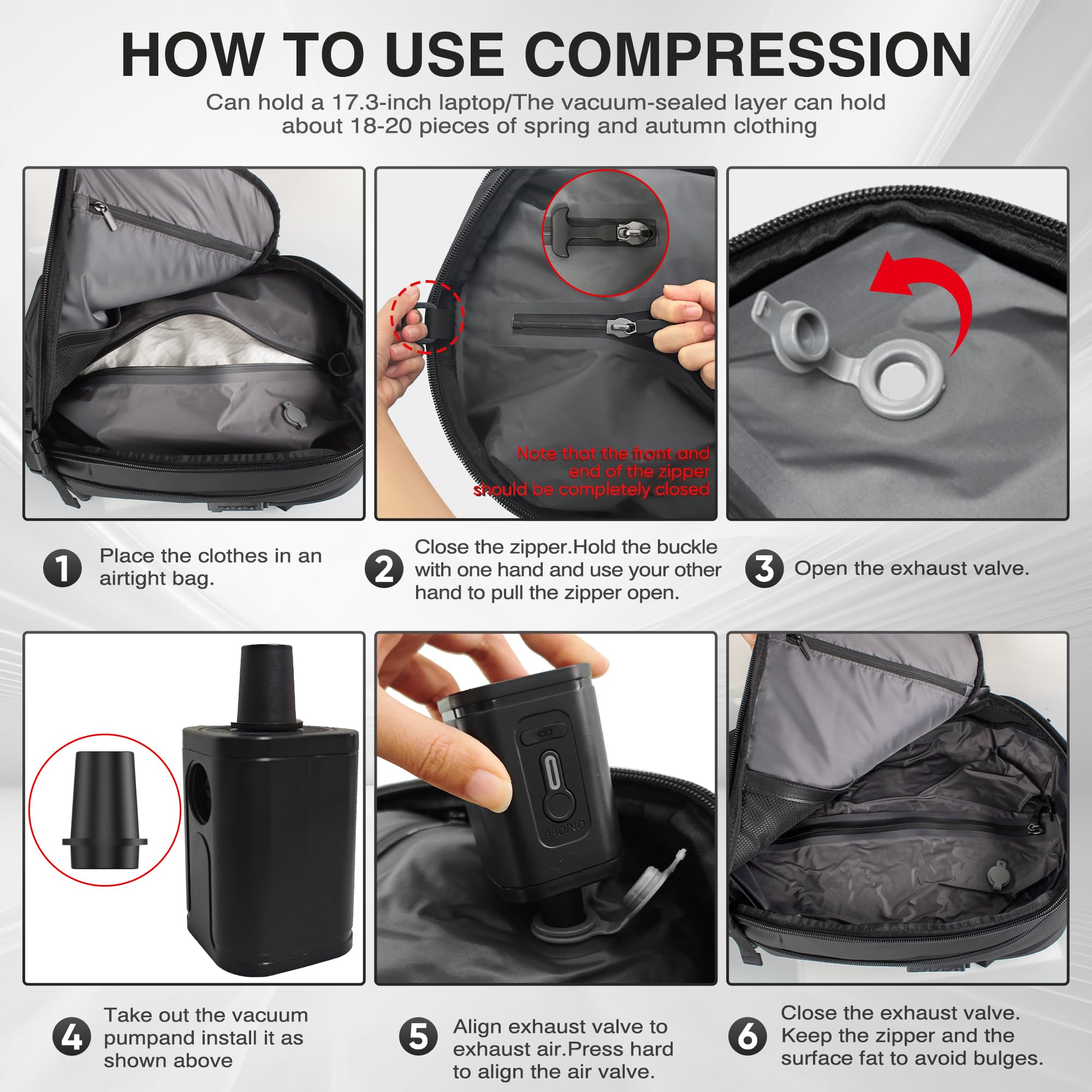 Vacuum Compression Travel Backpack with Electric Pump - Water Resistant & TSA Approved Anti-Theft Carry On Backpack for Camping, Hiking, Business Trips - Perfect for Space Saving Packing & Organizing Clothes, Laptop, Essentials