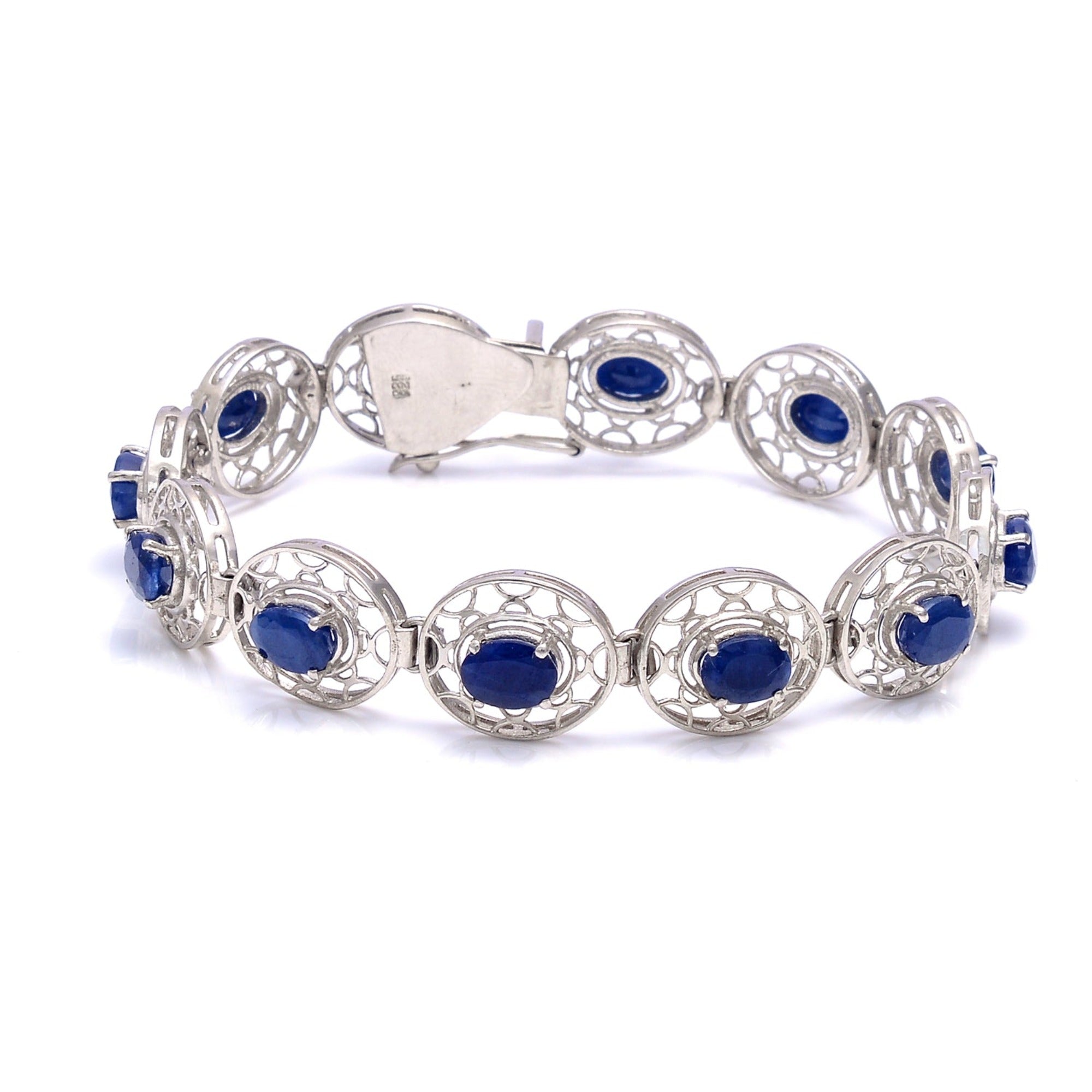 Blue Sapphire Gemstone Tennis Bracelet - 925 Sterling Silver, 17.73g, Natural Oval Sapphire Prong Set Jewelry for Women | Perfect for Weddings, Parties & Special Occasions