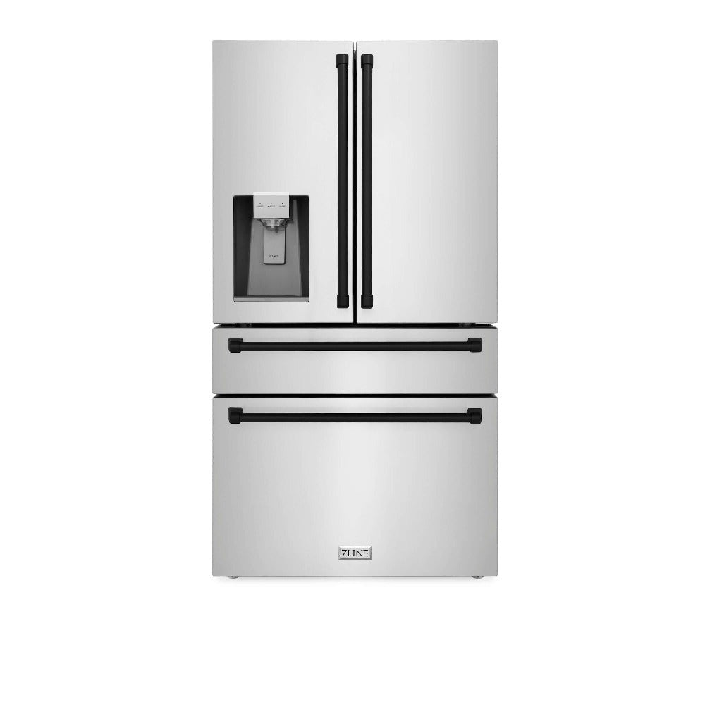 ZLINE Autograph Edition 30-inch Stainless Steel Dual Fuel Range Kitchen Package with Range Hood, Dishwasher & Refrigerator with External Water Dispenser - Matte Black Accents (4AKPR RARHDWM30 MB) | Premium Kitchen Appliances for Modern Homes & Professional Chefs