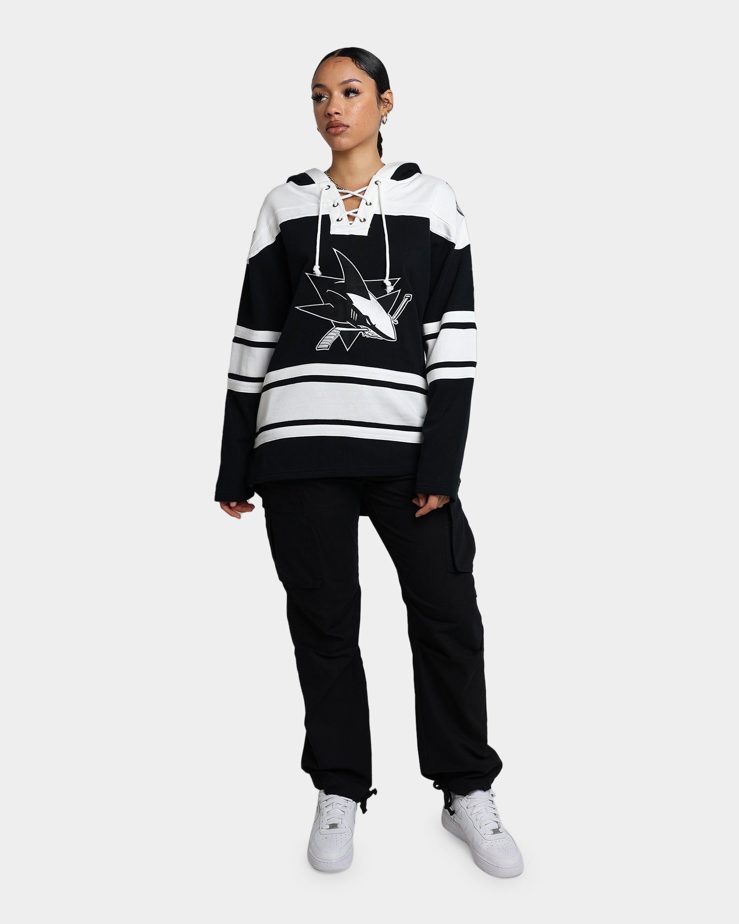 47 Brand San Jose Sharks Superior Lacer Hoodie - Jet Black NHL Fan Gear for Men & Women - Perfect for Game Day, Casual Wear & Outdoor Activities