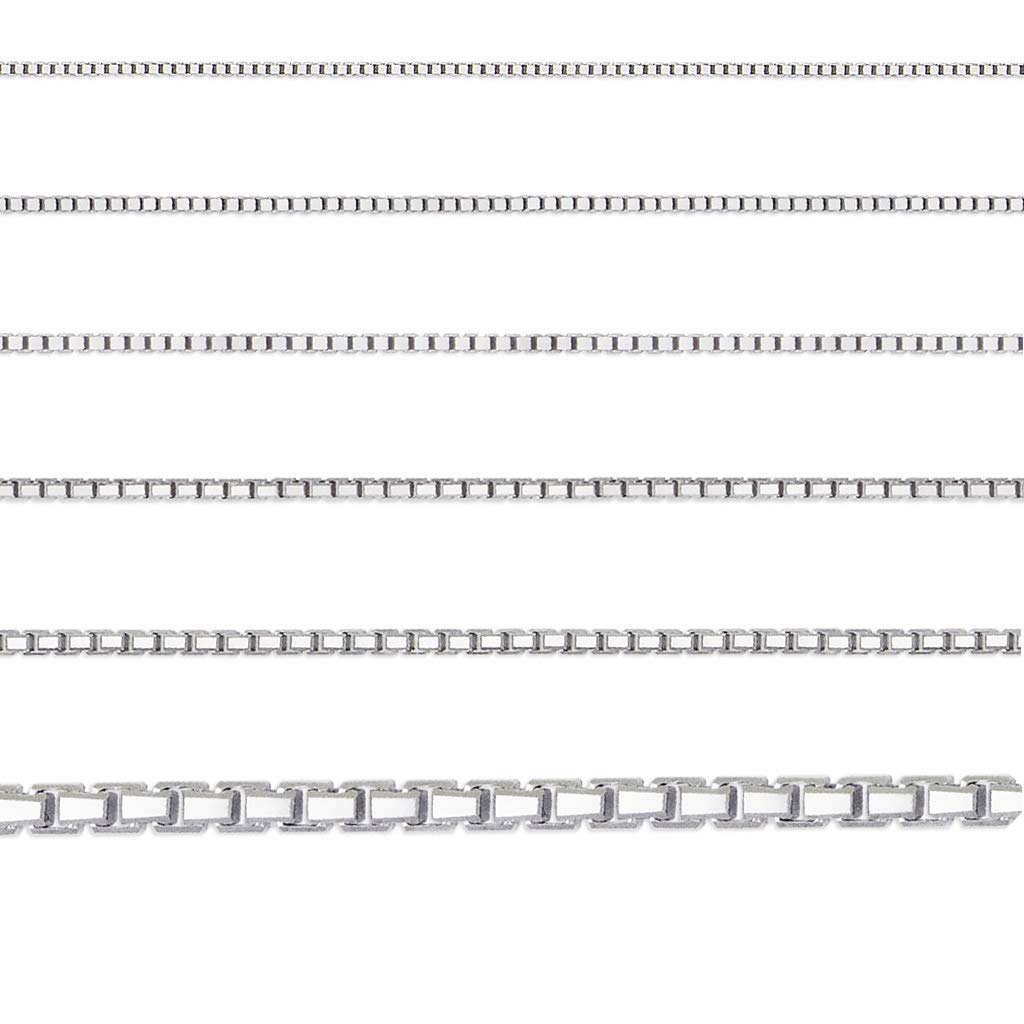 14K White Gold Box Chain Necklace for Women & Men - Solid Italian Crafted Durable Jewelry - Shiny Flawless Link Design (16