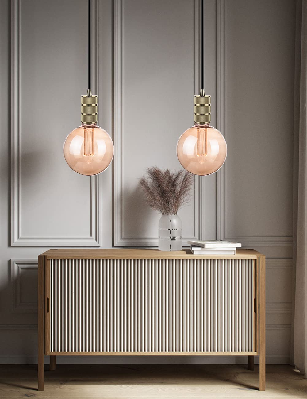 Champagne Gold Mini Pendant Light - Modern Single Socket Ceiling Fixture with 4.75'' Canopy & Adjustable 10ft Black Fabric Cord, E26 Lampholder (LP-067-2) - Perfect for Kitchen Island, Dining Room, Bar or Bedroom Lighting
