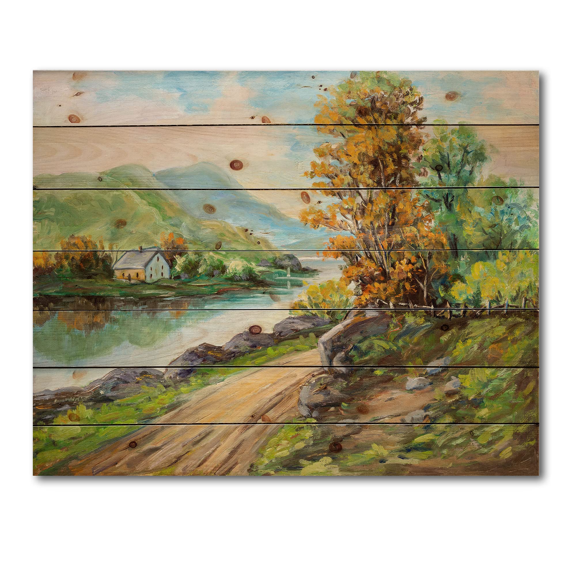 DesignQ Traditional Wood Wall Decor - Green Wood Wall Art with River Landscape, Large Pine Wood Wall Panels for Rustic Home & Cabin Decor | Perfect for Living Room, Bedroom, or Office