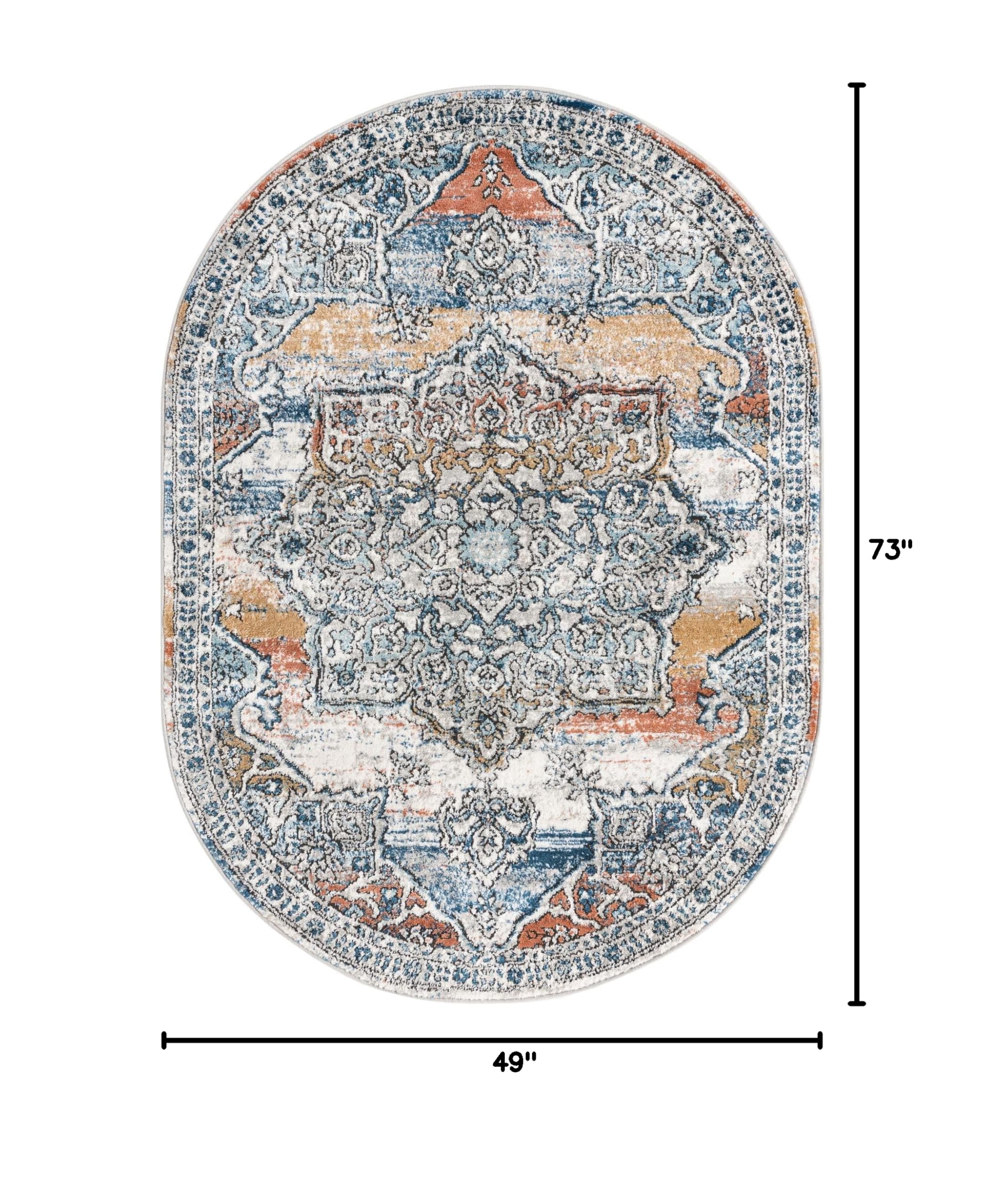 Unique Loom Nyla Collection Modern Abstract Area Rug - Smile Design (4'x6' Oval, Multi/Black) for Living Room, Bedroom & Office Decor
