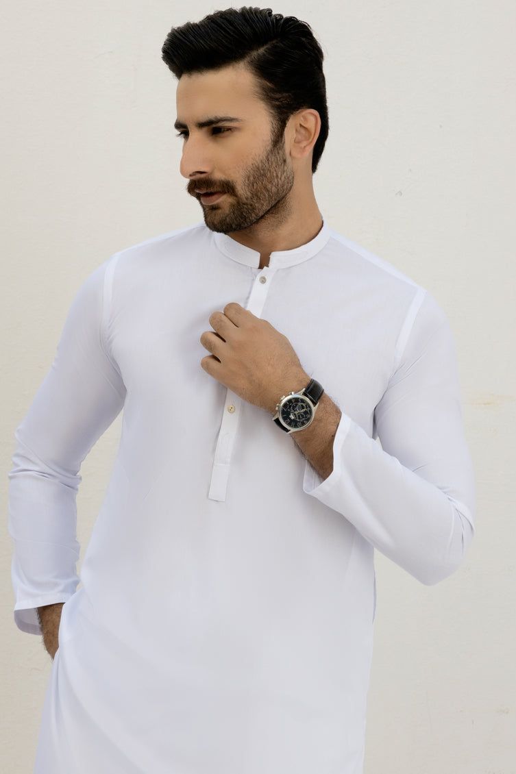 Premium Blended White Kurta Pajama Set for Men - J. Junaid Jamshed - Comfortable Traditional Pakistani Outfit for Eid, Wedding & Special Occasions