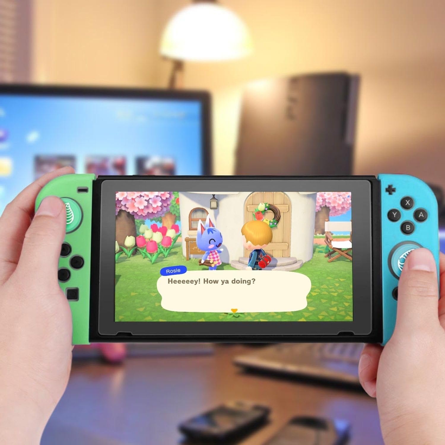 Premium Silicone Joycon Case for Nintendo Switch & Switch OLED - Protective Controller Cover with Thumb Grip Caps (Blue Green Leaf) - Durable Gaming Accessory for Enhanced Comfort & Protection During Play