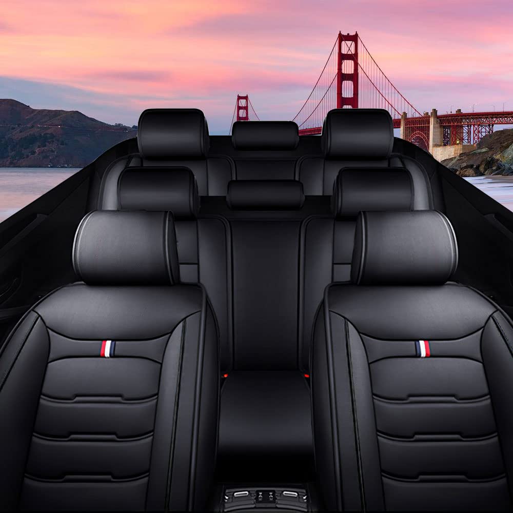 Premium Leather Car Seat Covers for Nissan Armada 2004-2024 - 7-Seat Full Set, Durable Waterproof & Breathable Seat Protectors for SUVs (Black) - Perfect for Family Road Trips, Daily Commutes & Pet Protection