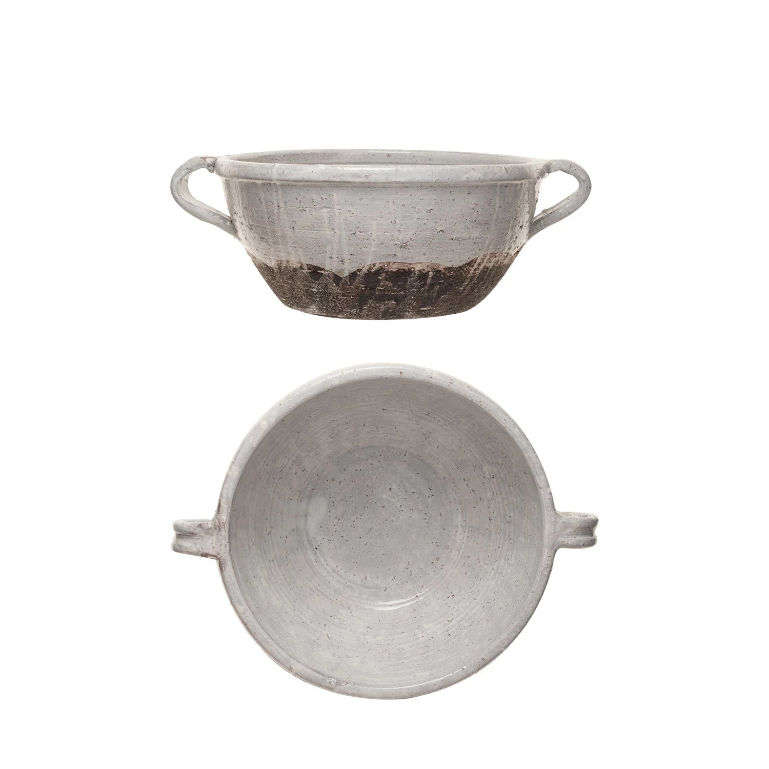 Distressed White Terracotta Bowl - Handmade Ceramic Serving Bowl for Soup, Salad, Pasta | Perfect for Farmhouse Decor, Kitchen Display & Rustic Table Setting