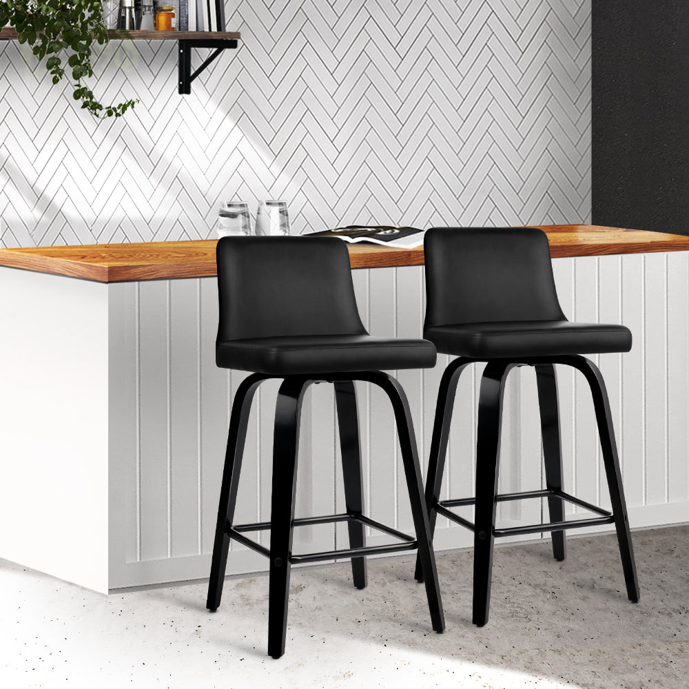 Premium 2-Piece Leather Swivel Bar Stools Set - Adjustable Height Wooden Kitchen Counter Stools for Dining Room, Bar, or Breakfast Nook
