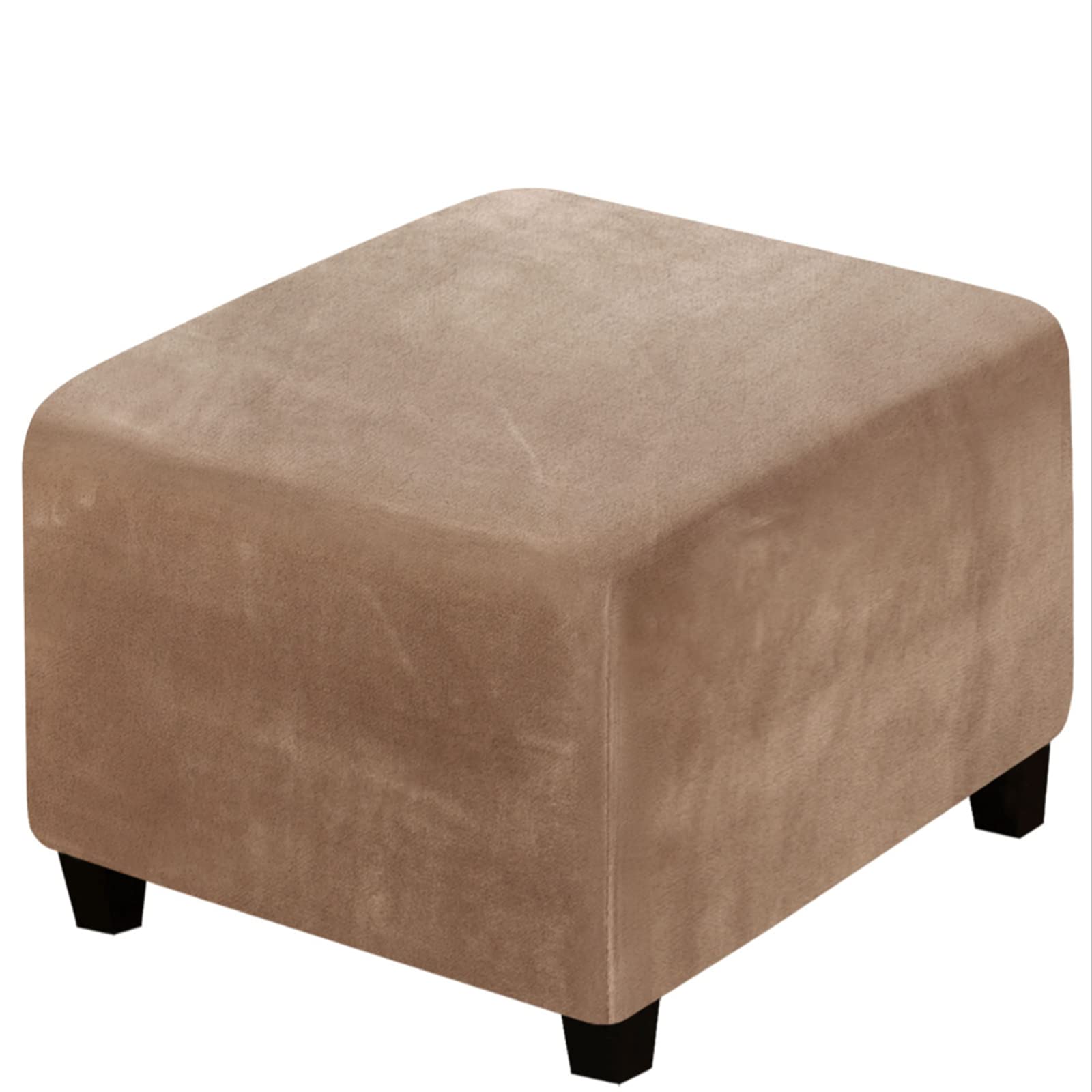 Stretch Velvet Ottoman Slipcover - Square Footstool Cover with Elastic Bottom for Folding Storage Ottoman | Leather-Like Living Room Furniture Protector | Perfect for Home Decor, Lounge & Reading Nook