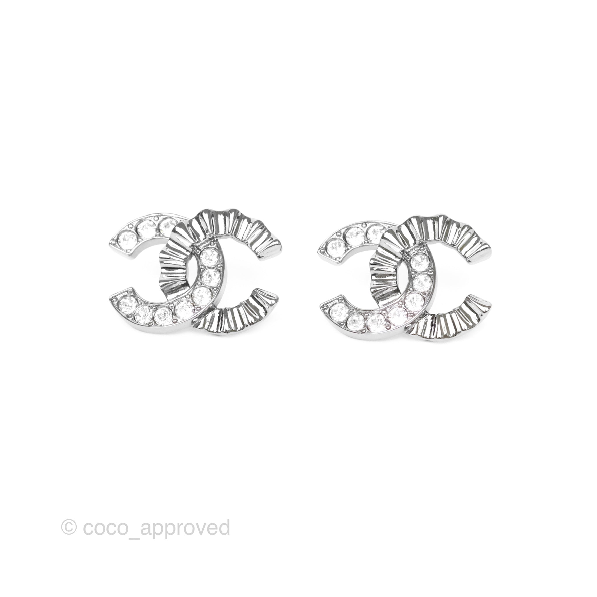 Chanel CC Half Crystal Earrings in Silver Tone - 21A Collection | Luxury Fashion Jewelry for Women, Perfect for Parties, Weddings & Special Occasions