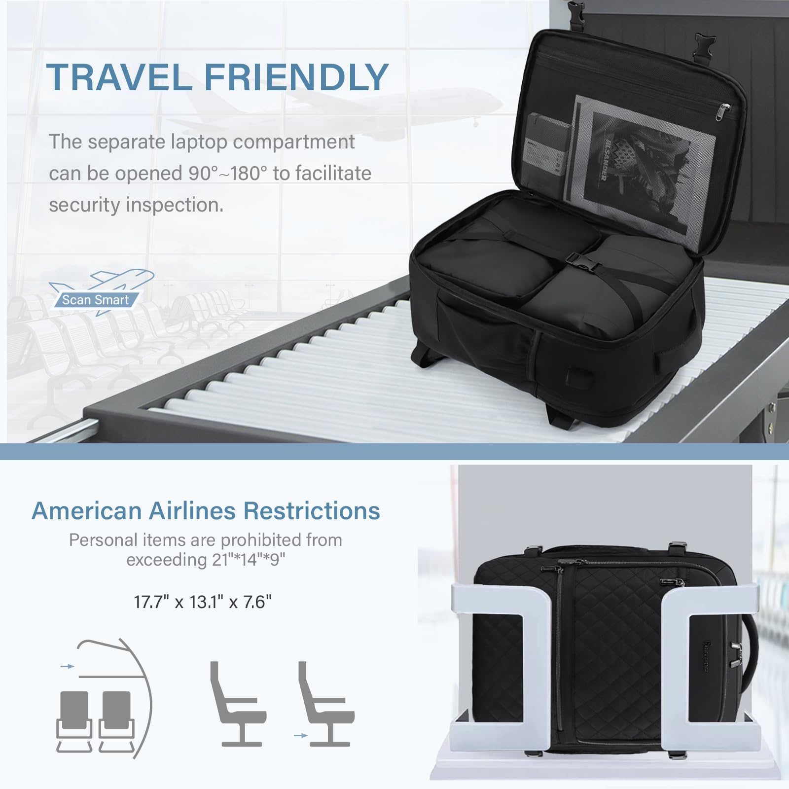 30L Travel Backpack - Airplane Approved Carry On Backpack with USB Charger & Cosmetic Bag - 17.3 Inch Personal Item for Frontier Airlines - Perfect for Business Trips, Weekend Getaways & International Travel