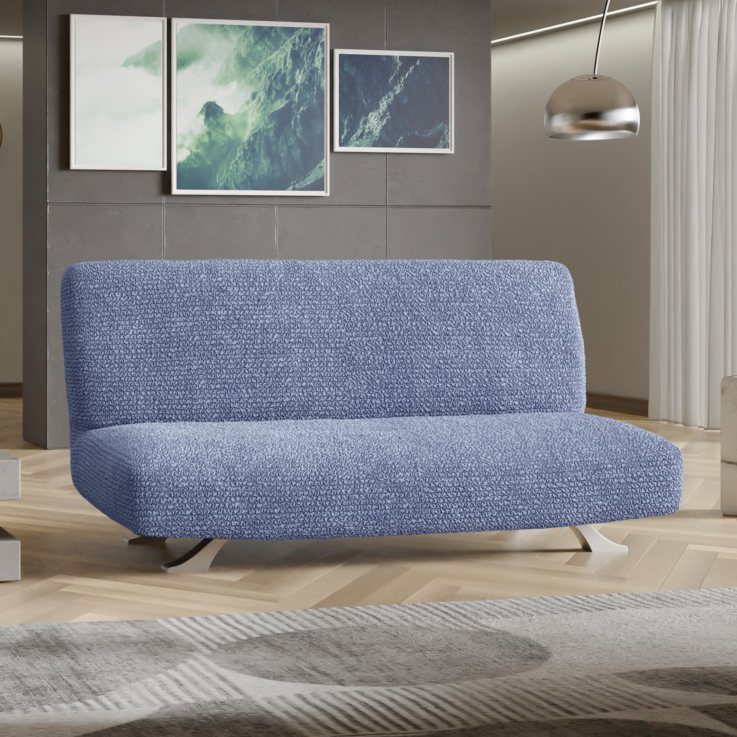 PAULATO BY GA.I.CO. Stretch Futon Cover - Armless Sofa Bed Slipcover, Soft Microfiber Fabric, 1-Piece Form Fit Protector for Kids & Pets - Blue | Perfect for Living Rooms, Dorms & Guest Rooms