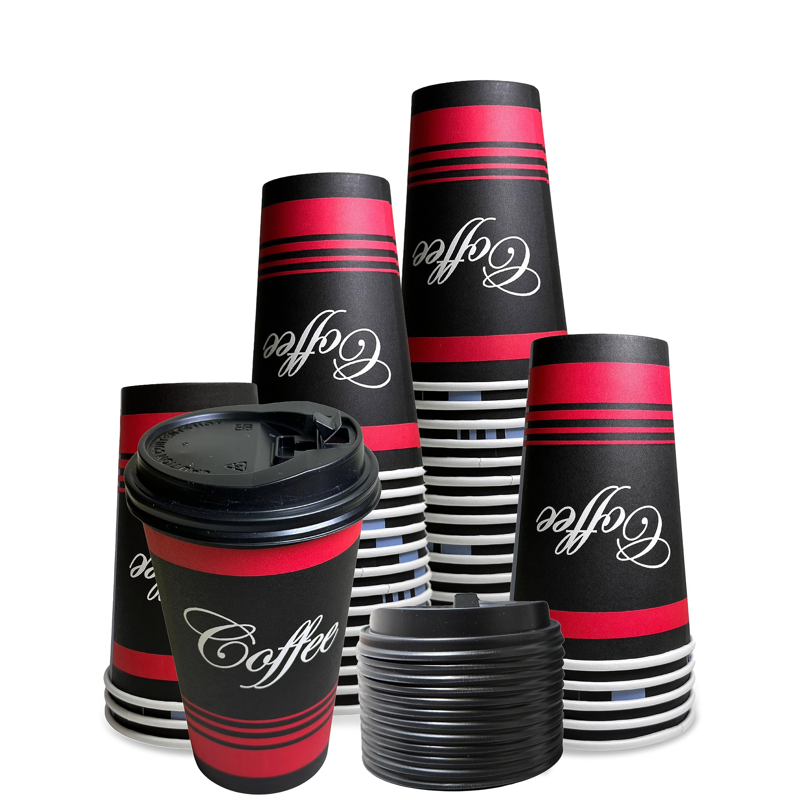 EcoQuality 20 oz Extra Large Disposable Paper Cups with Black Dome Lids - Durable Hot & Cold Drink Cups for Coffee, Tea, Cocoa - Perfect for Travel, Office, Parties & Cafes (25 Pack)