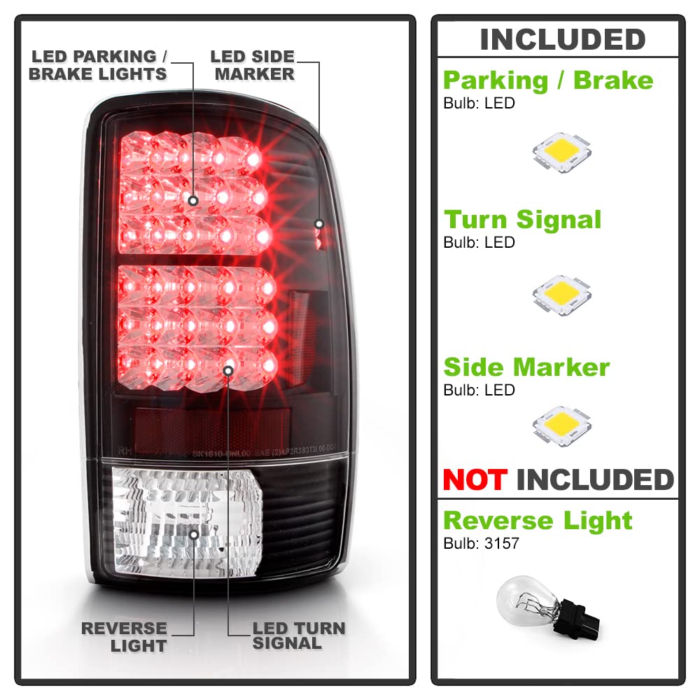 ACANII Black LED Tail Lights Brake Lamps Pair - Replacement for 2000-2006 Chevy Suburban Tahoe GMC Yukon - Enhanced Visibility & Style for Night Driving & Off-Road Adventures