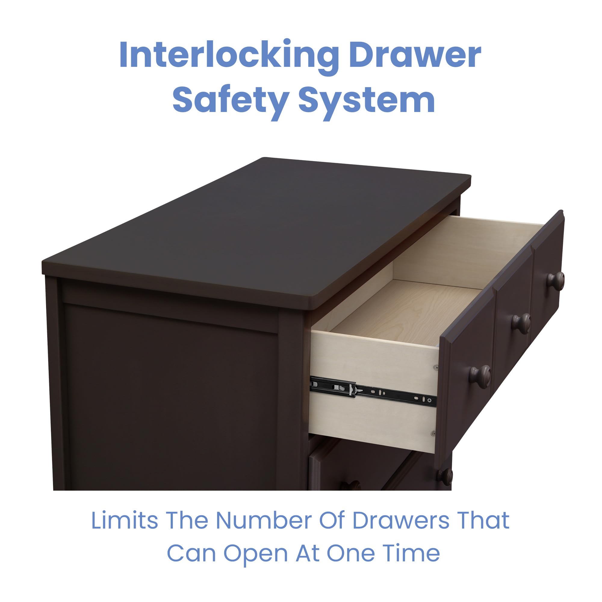 Delta Children 3-Drawer Dresser with Interlocking Drawers, Dark Chocolate - Sturdy Nursery Storage for Baby Clothes & Essentials