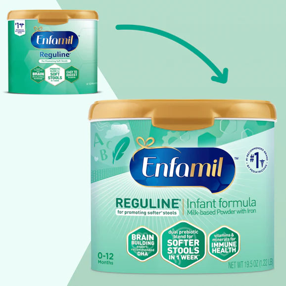 Enfamil Reguline Powder Infant Formula - 19.5 oz Canister (Pack of 4) | Gentle Digestion for Babies | Ideal for Travel, Daycare & Home Feeding