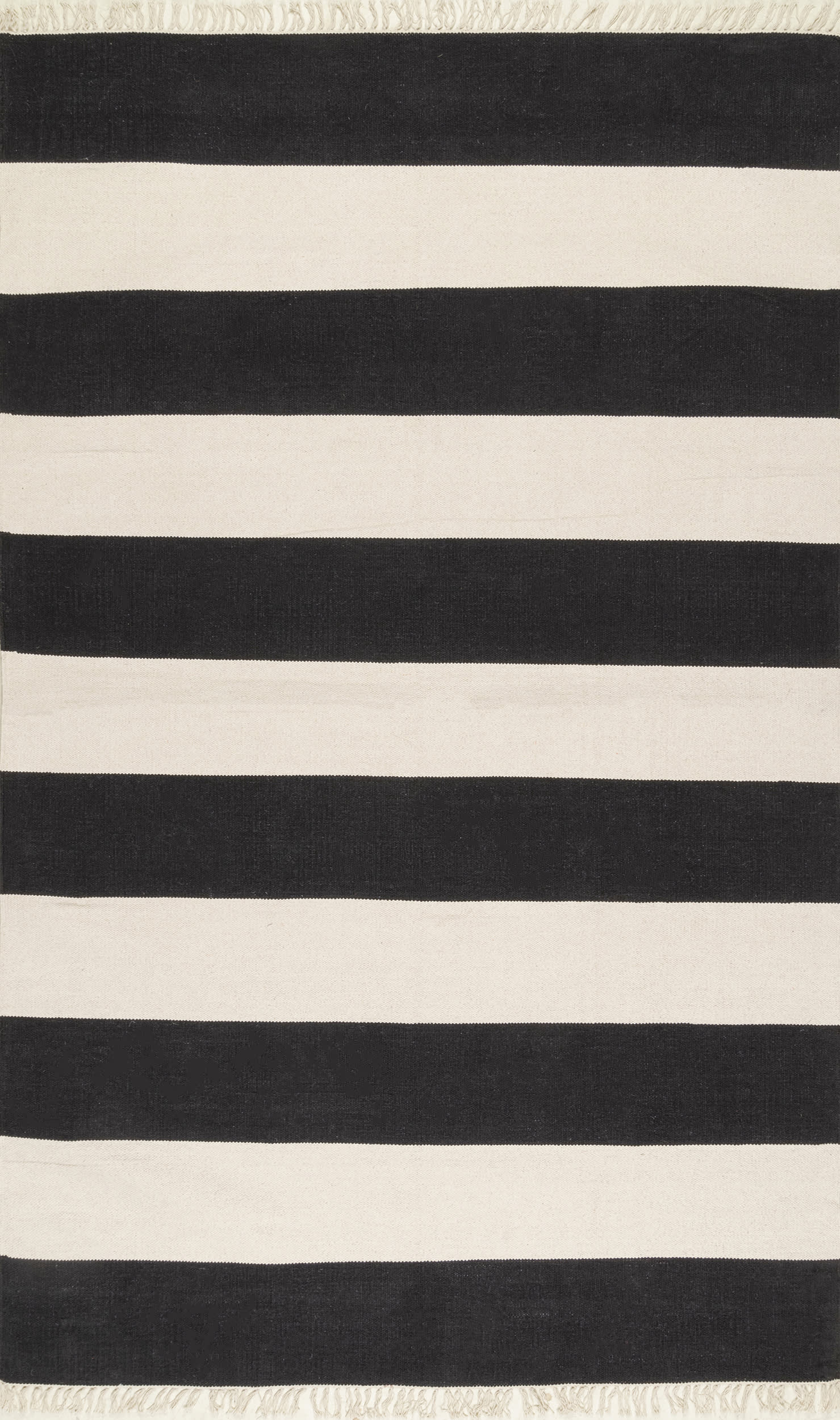 Awning Striped Flatweave Tassel Rug - Black | Bohemian Home Decor for Living Room, Bedroom & Outdoor Patio
