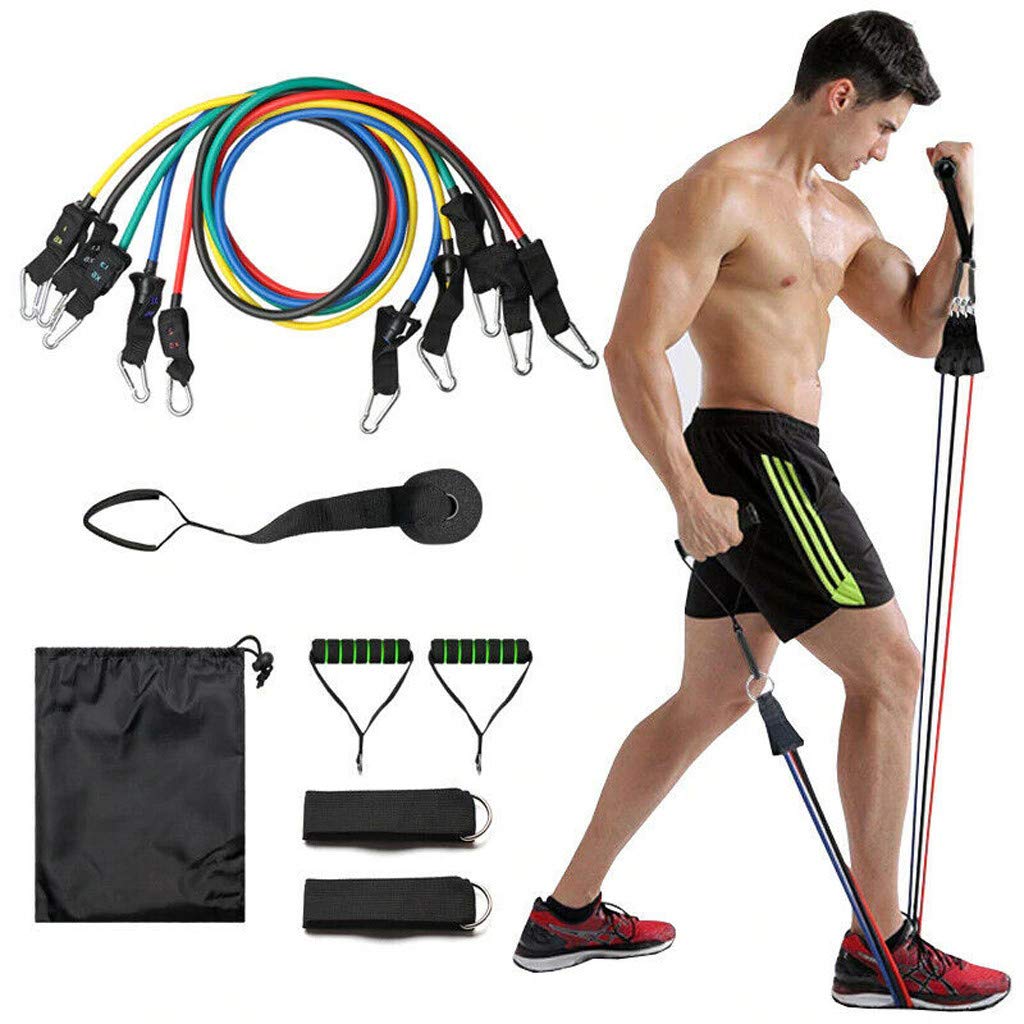 11-Piece Natural Rubber Latex Resistance Bands Set - Exercise Elastic Pull Loops for Hip, Thigh & Glute Workouts - Non-Slip Fabric Squat Bands with 5 Strength Levels - Perfect for Home Gym, Yoga, Pilates & Physical Therapy