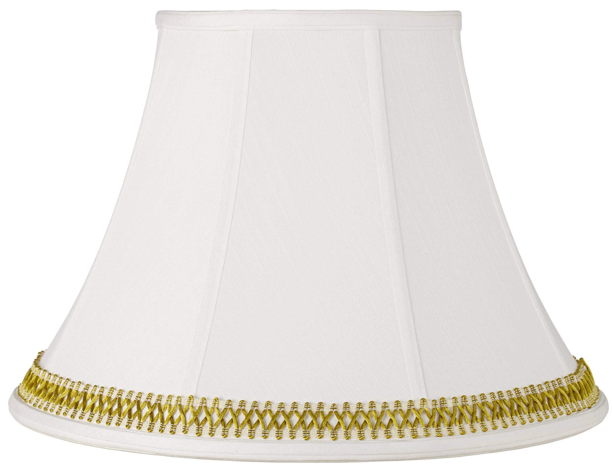 White Large Bell Lamp Shade with Gold Satin Weave Trim - 9