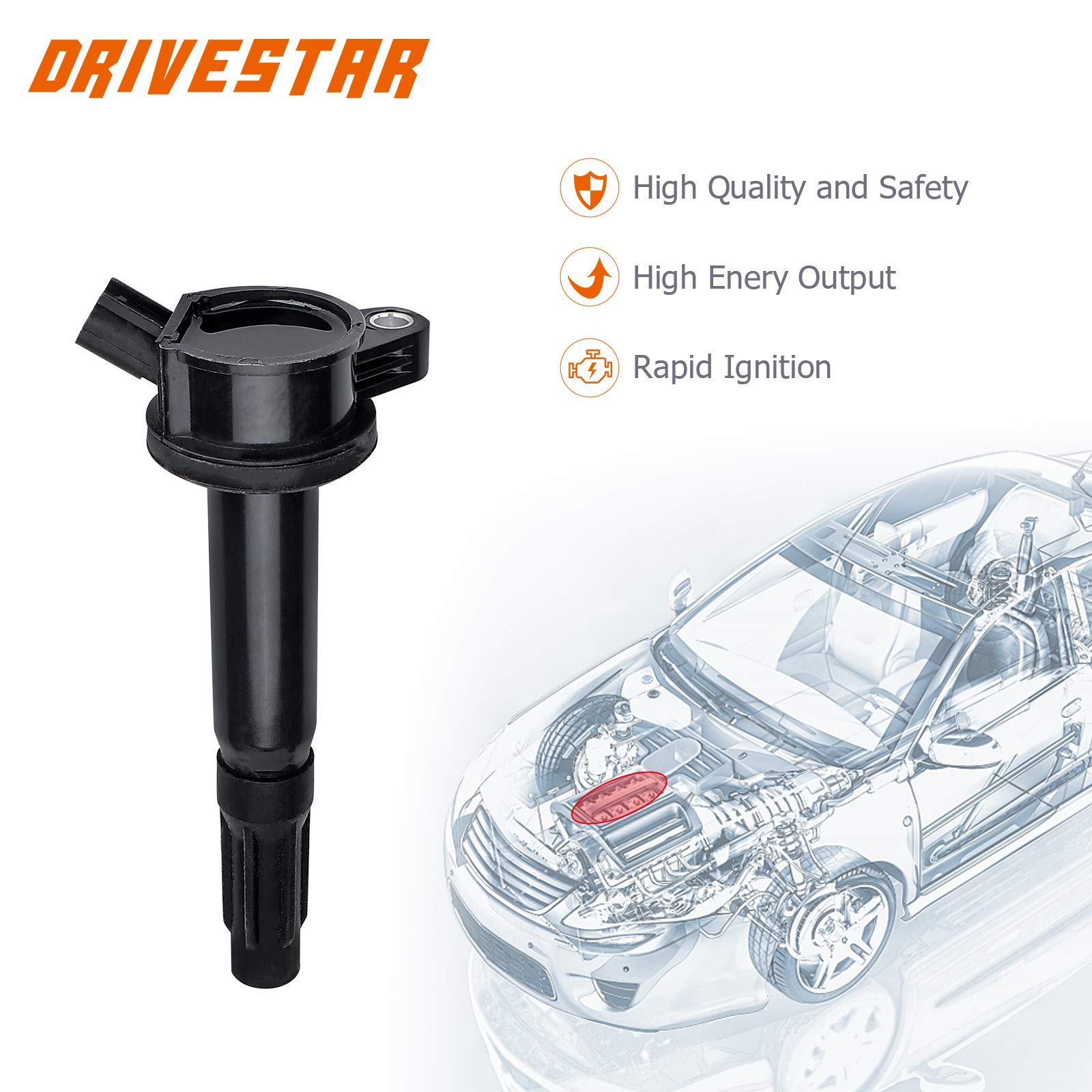 DRIVESTAR Ignition Coil Pack Compatible with 2009-2012 Ford Escape, 2006-2012 Fusion, 2009-2011 Mercury Mariner, 2006-2010 Milan, 2006 Lincoln Zephyr 3.0L V6 - Replacement for DG514 C1594 UF486 - Improves Engine Performance & Fuel Efficiency