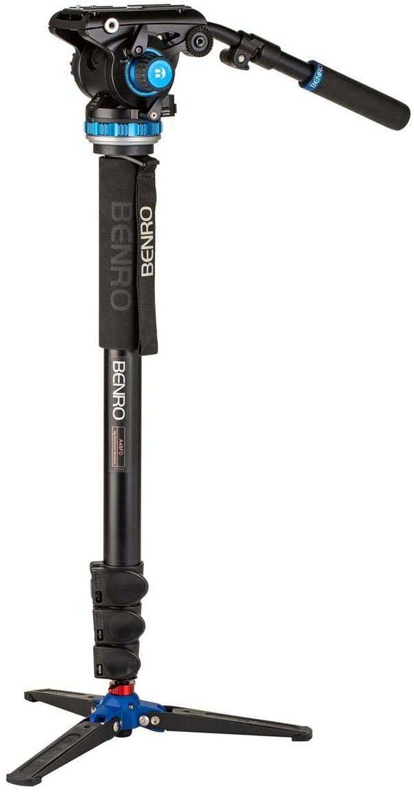 Benro A48FD Classic Aluminum Monopod with Flip Locks, 3-Leg Base & S6PRO Video Head - Professional Camera Support for Photography, Videography & Travel Shooting