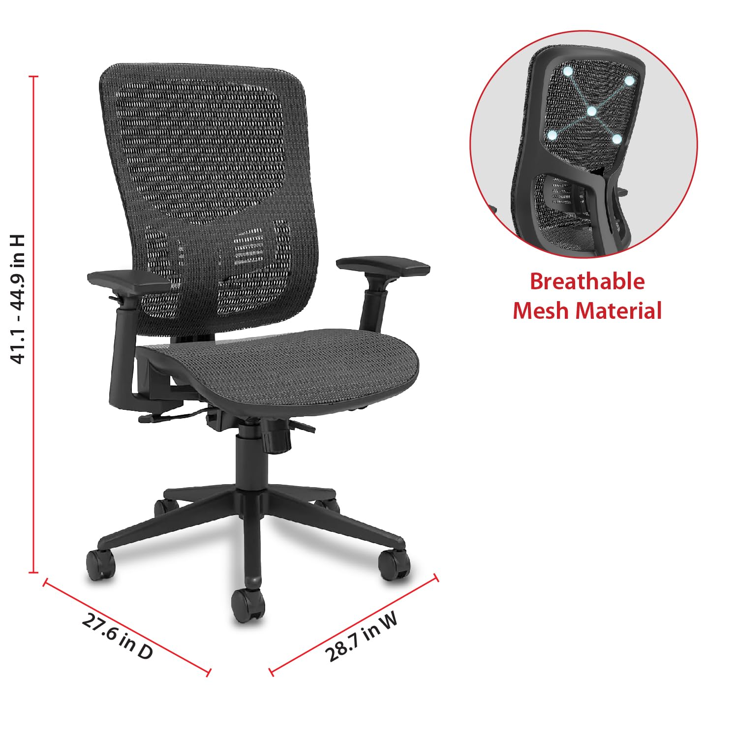 Ergonomic Mesh Swivel Office Chair with Adjustable Height, Armrests & Lumbar Support - Breathable Kroy Fabric for All-Day Comfort - Ideal for Home Office, Gaming & Computer Workstations