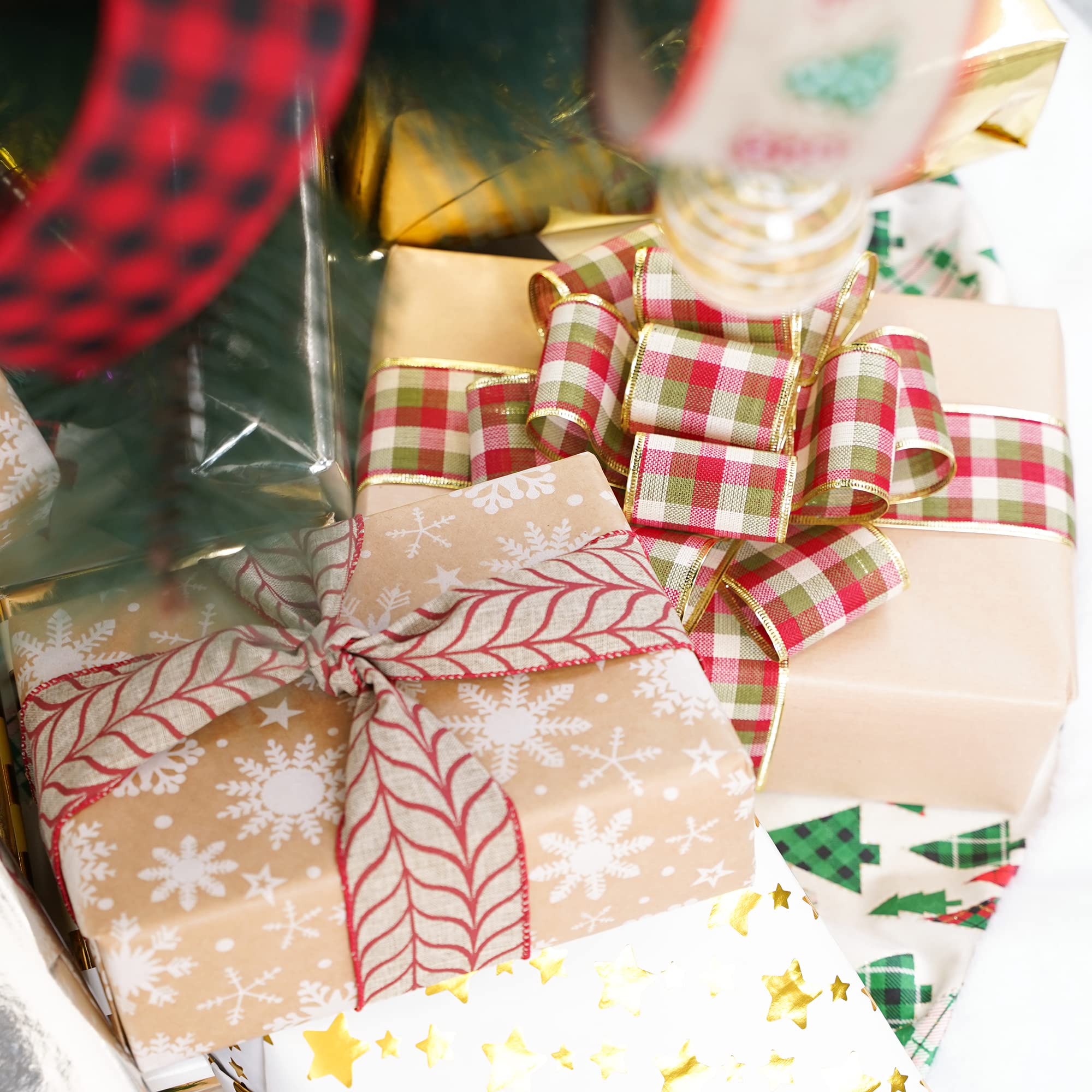 MEEDEE 2.5 Inch Burlap Wired Ribbon - 6 Rolls (36 Yards) Buffalo Plaid Christmas Ribbon for Wreaths, Tree Decorations, Garland | Perfect for Holiday Crafts, Gift Wrapping & DIY Home Décor